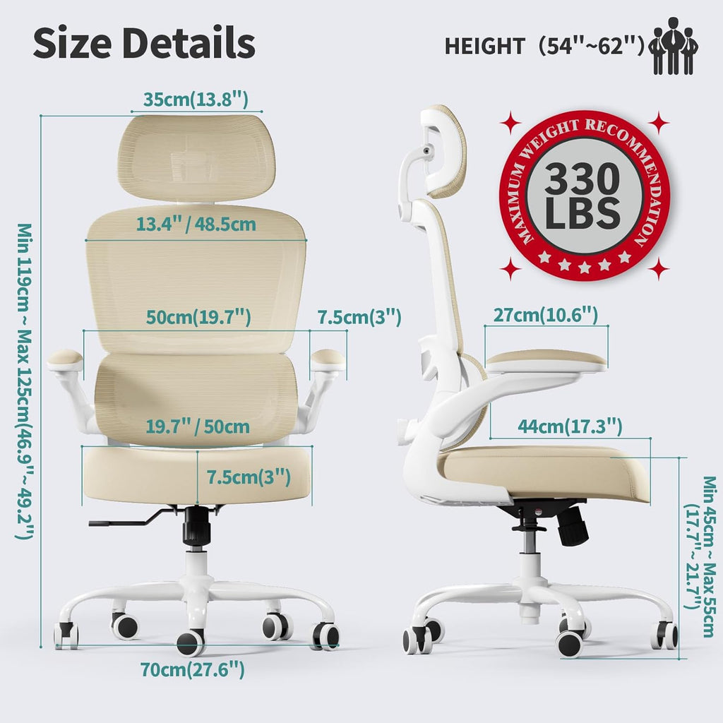 Office Chair Ergonomic Desk Chair, 330 lbs Home Mesh Desk Chair with Wheels, Comfortable Gaming Chair, High Back Office Chair wourant