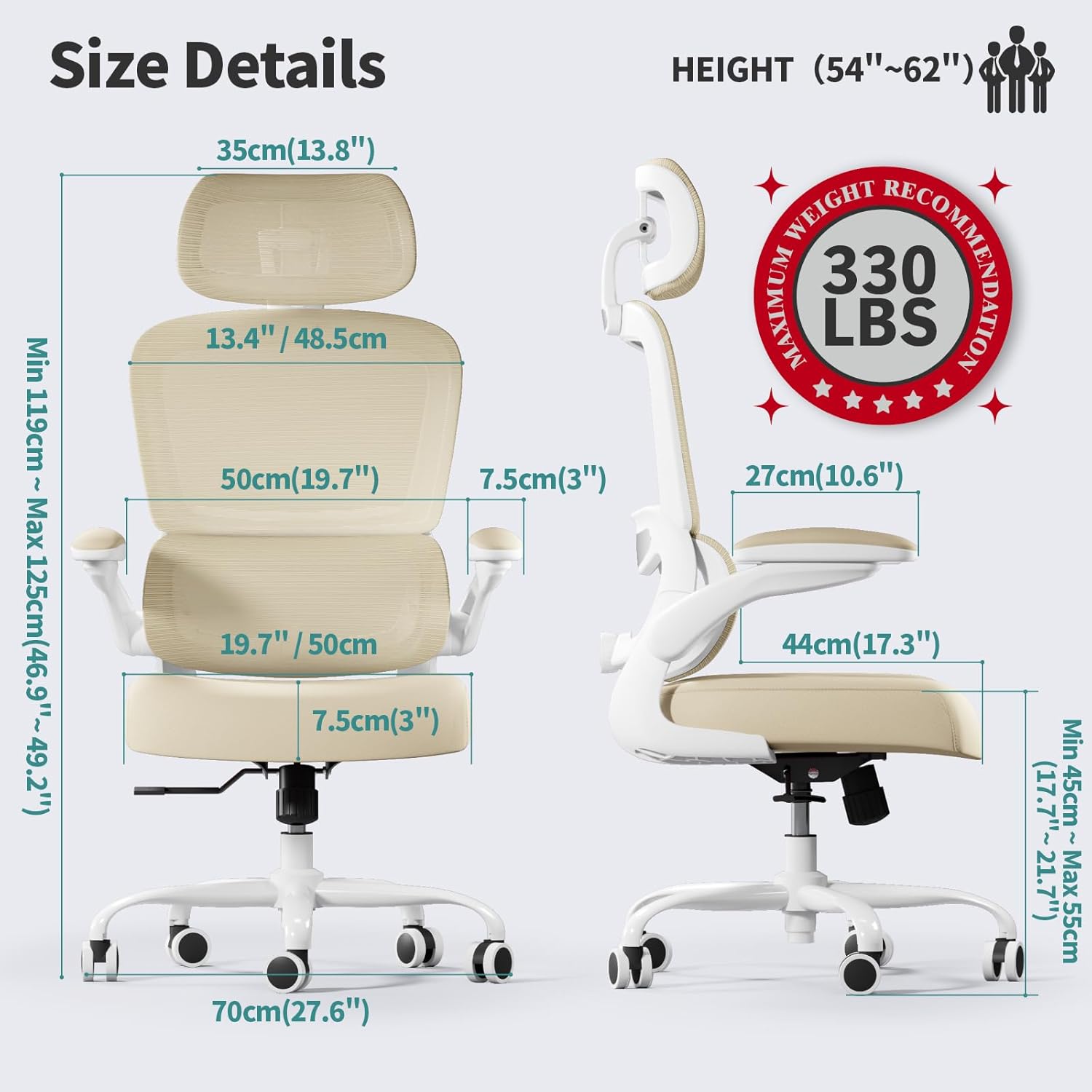 Office Chair Ergonomic Desk Chair, 330 lbs Home Mesh Desk Chair with Wheels, Comfortable Gaming Chair, High Back Office Chair wourant