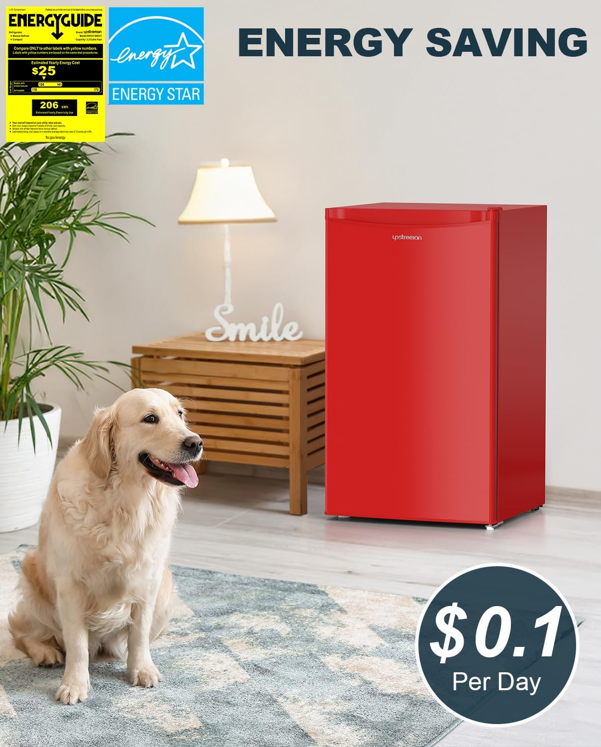 Upstreman 3.2 Cu.Ft Mini Fridge with Freezer, Single Door Mini Fridge, Dorm Fridge, Adjustable Thermostat, Mini Refrigerator for Bedroom, Office, Dorm, Black-BR321 wourant