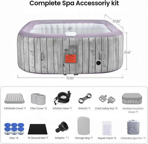 4-6 Person Inflatable Hot Tub, Portable Outdoor Spa with 130 Air Jets, Circulation Heating wourant
