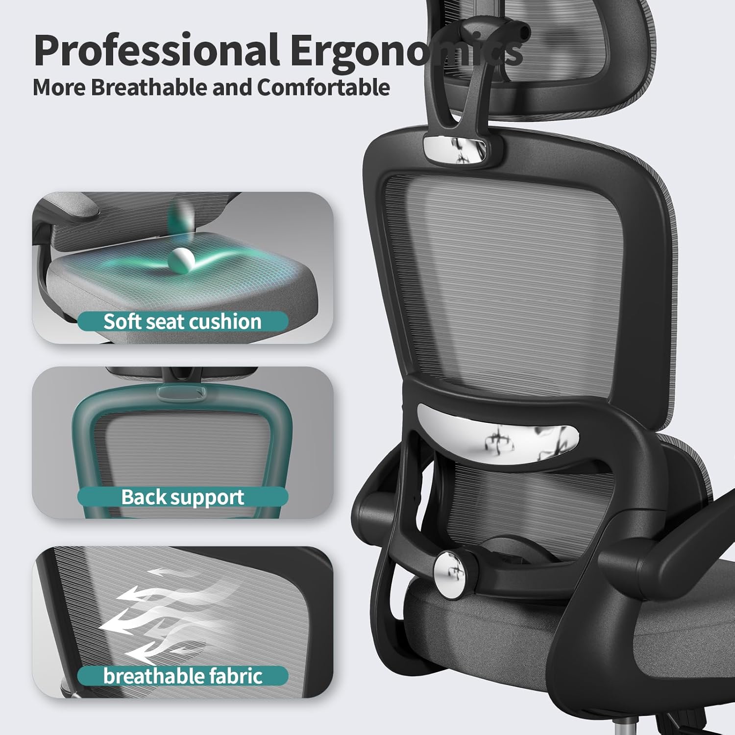 Office Chair Ergonomic Desk Chair, 330 lbs Home Mesh Desk Chair with Wheels, Comfortable Gaming Chair, High Back Office Chair wourant