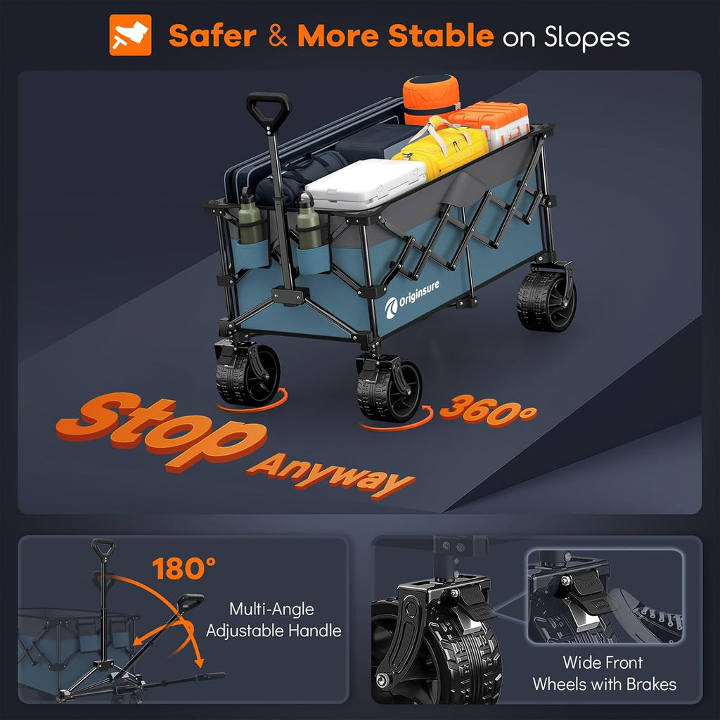 38" long foldable four-wheel stroller, foldable, 460 lb capacity, 220 liter heavy-duty folding beach stroller with large all-terrain tires wourant