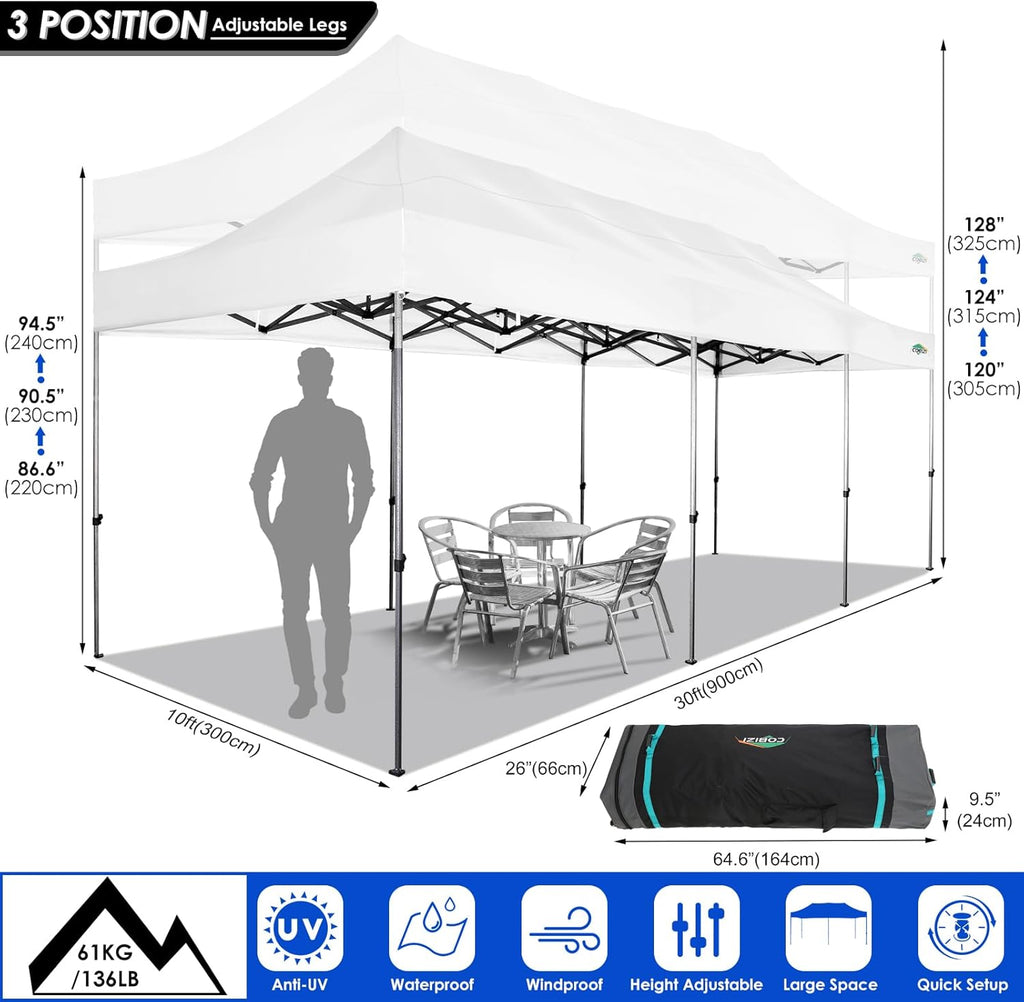 COBIZI 10x20 Heavy Duty Pop up Canopy Tent with 6 sidewalls Easy Up Commercial Outdoor Canopy Wedding Party Tents for Parties All Season Wind & Waterproof Gazebo with Roller Bag,Black(Frame Thickened) wourant