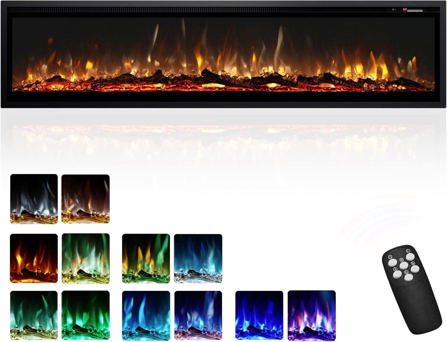 EUHOMY 50 Inch Electric Fireplace Wall Recessed and Wall Mounted with Adjustable Flame Color, Fireplace Heater with Remote Control, Linear Fireplace with Timer, Touch Screen, Log & Crystal, 750/1500W wourant