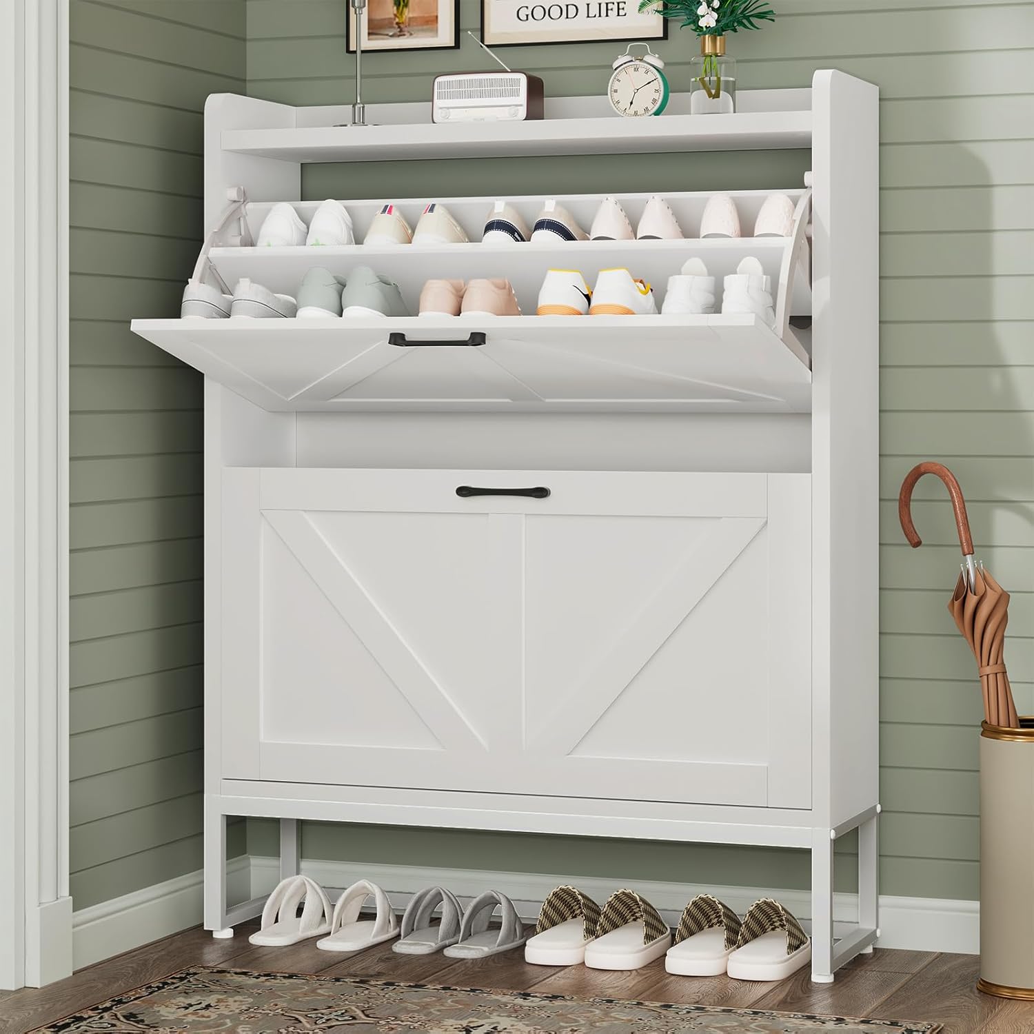 Shoe Cabinet, Shoe Storage Cabinet with 2 Flip Drawers & Adjustable Shelf wourant