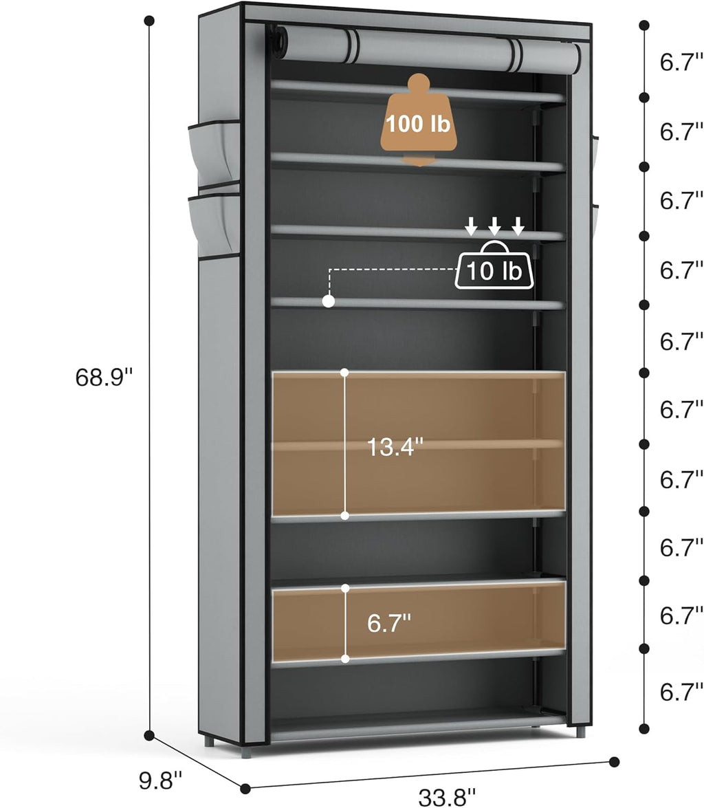 ROJASOP 10 Tier Shoe Rack with Covers Large Capacity Stackable Tall Shoe Shelf Storage wourant