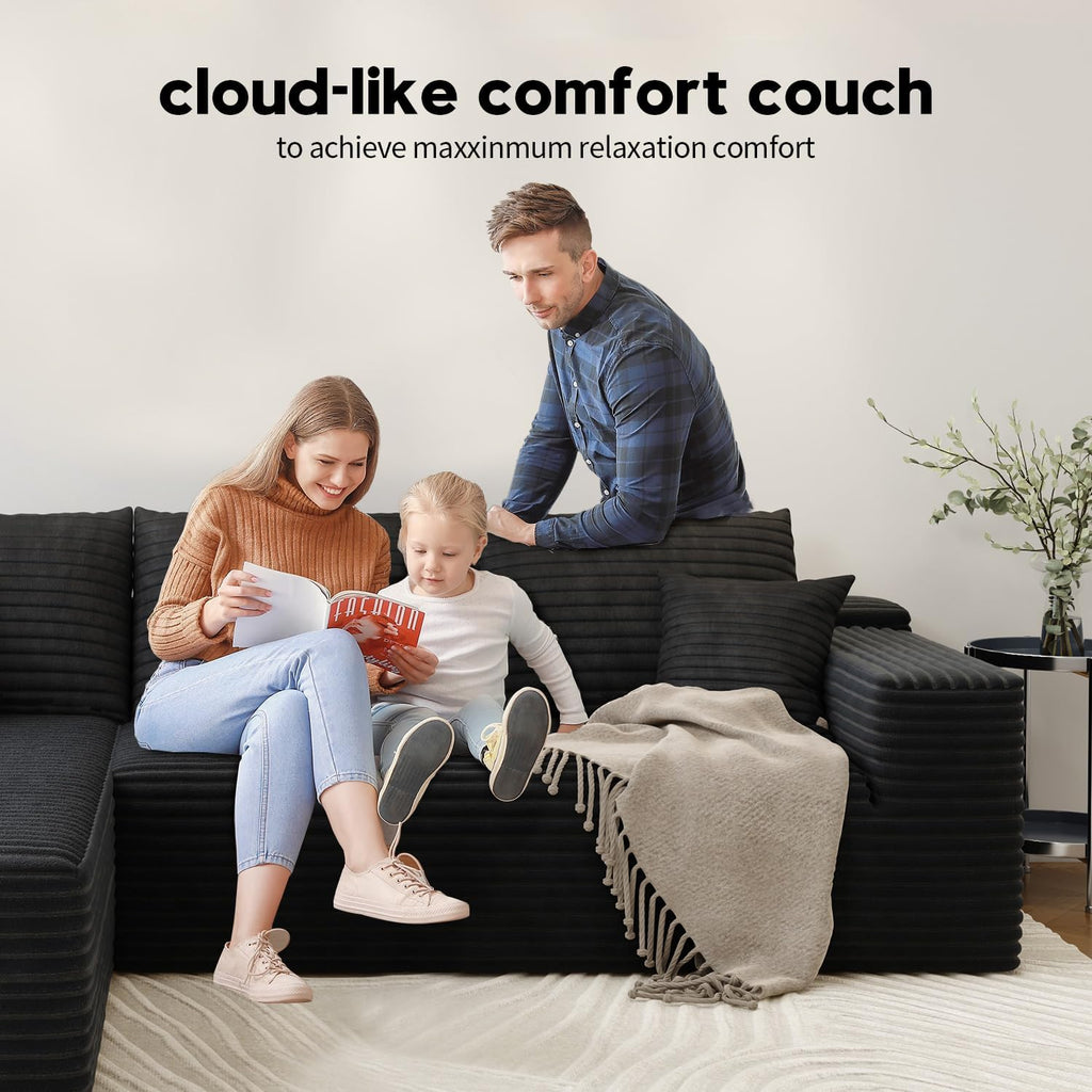 107.5" Cloud Modular Sectional Sofa Couch with L-Shape Chaise,Modern Minimalist Upholstered Couches wourant