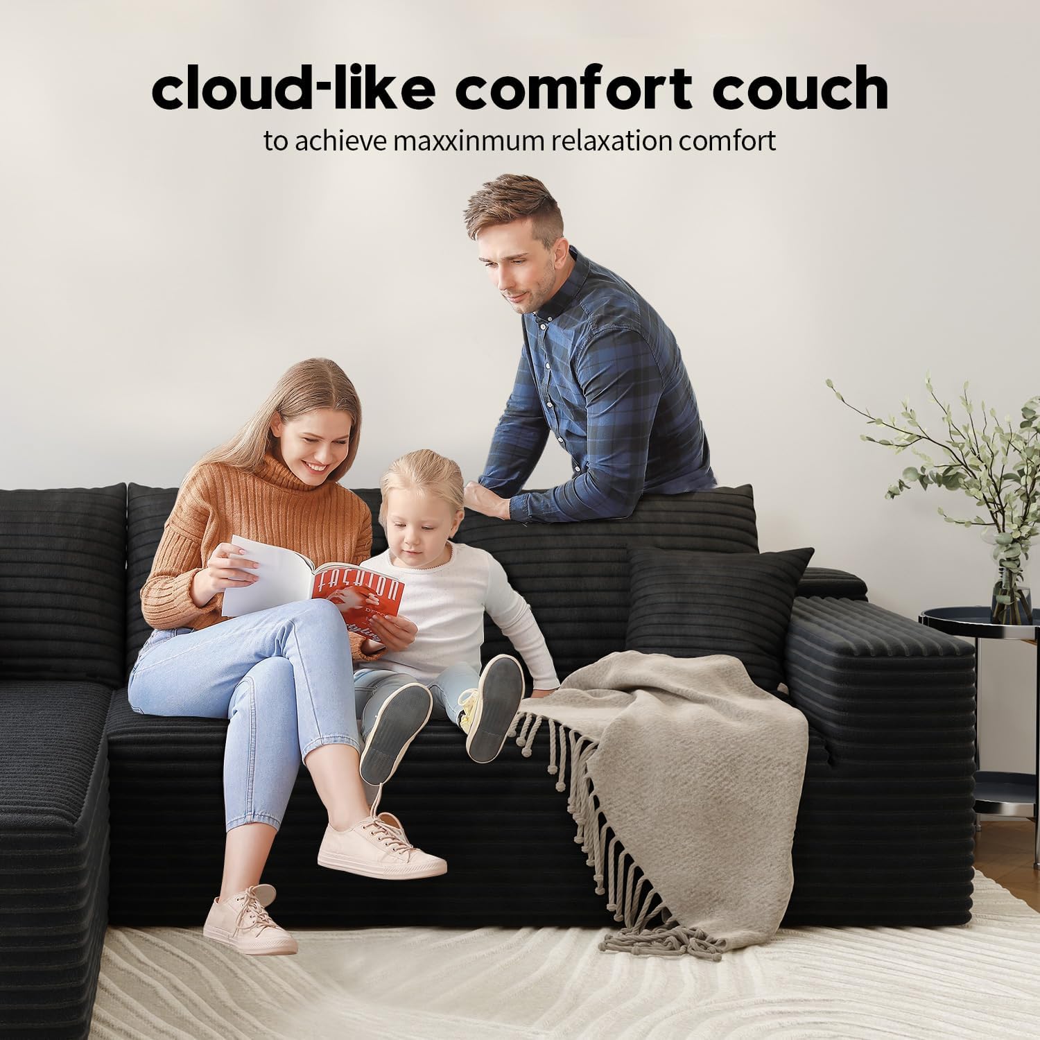 107.5" Cloud Modular Sectional Sofa Couch with L-Shape Chaise,Modern Minimalist Upholstered Couches wourant
