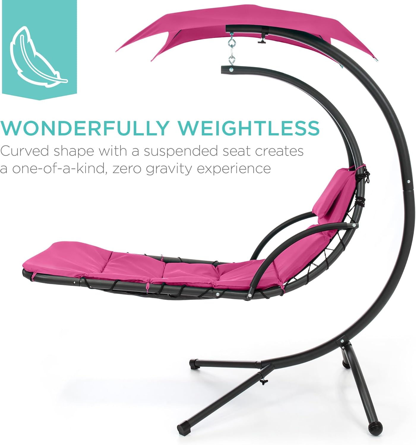 Best Choice Products Outdoor Hanging Curved Steel Chaise Lounge Chair Swing w/Built-in Pillow and Removable Canopy - Teal wourant