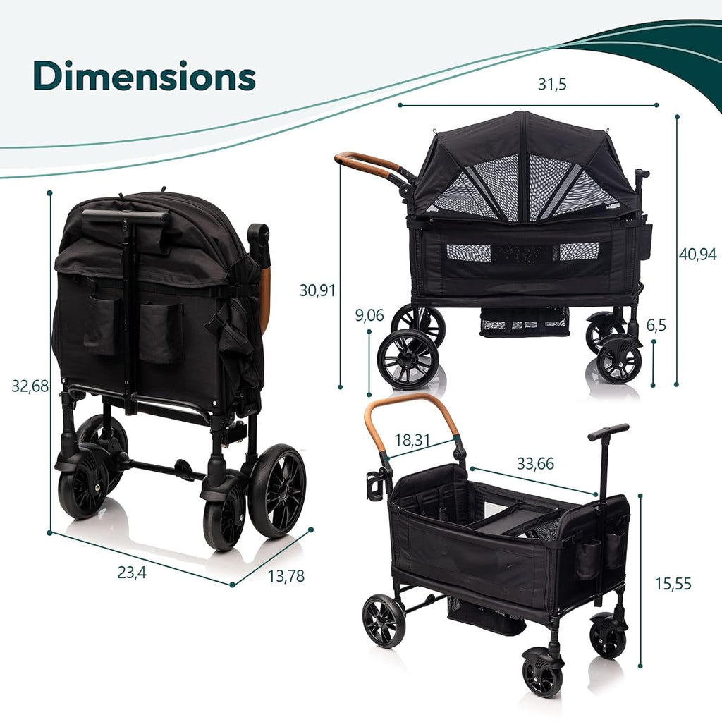 Wagon Stroller for 2 Kids & Cargo-Travel Stroller Push-Pull Double Wagon Lightweight Folding Stroller for Newborn&Toddler with 5-Point Harness,Adjustable Handle Bar and Canopy,Tray Table,Cup Holder wourant