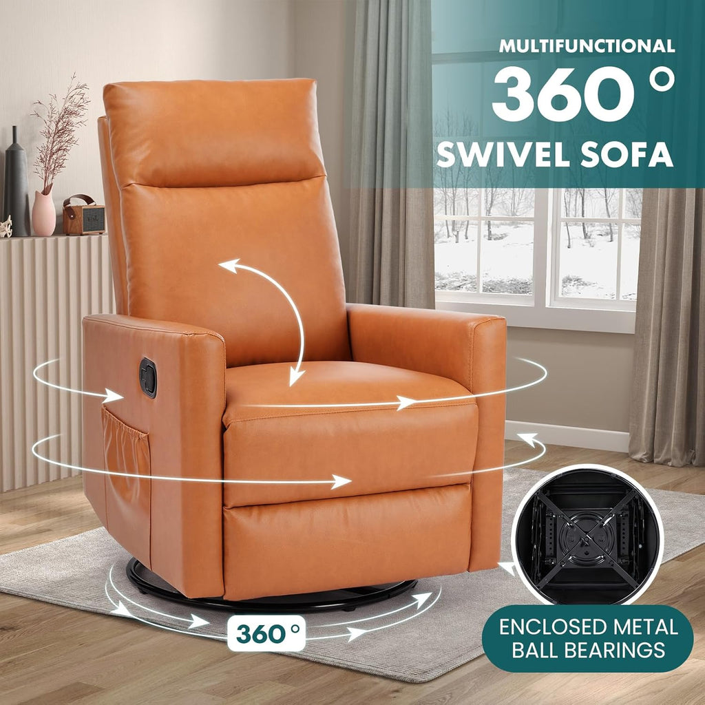 Swivel Rocking Recliner Chair with Extra Large Footrest High Back, Upholstered Glider Nursery Chair for Living Room, Bedroom & Nursery, Comfortable Deep Seat for Relaxation, Grey wourant