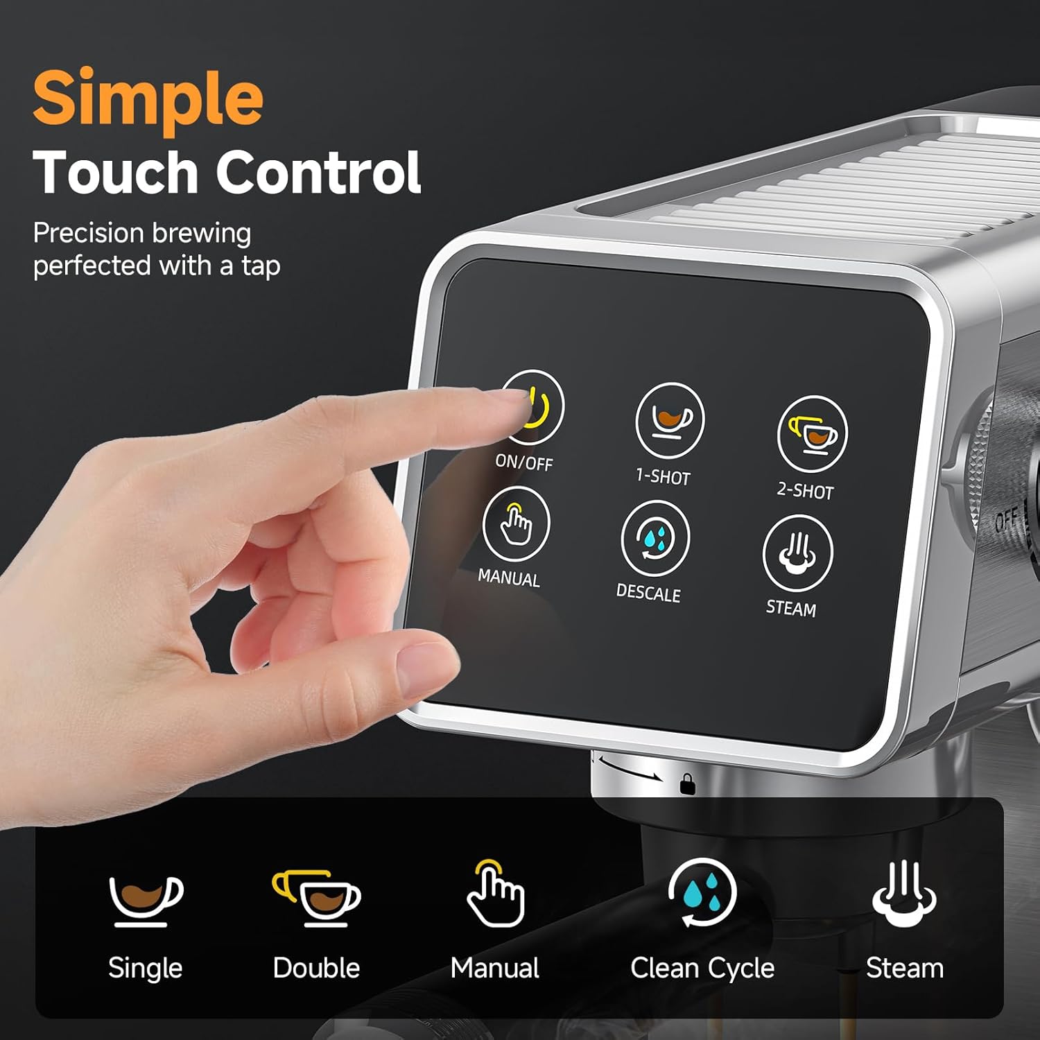 20 Bar Espresso Coffee Machine with LED Touch Screen, Espresso Maker with Self-Cleaning Function & Milk Frother, Compact Cappuccino & Latte Maker for Home and Office woonhhop