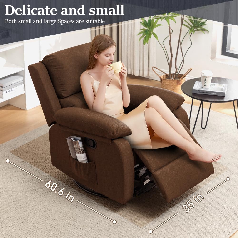Reclining rocking chair 360 degree rotating fabric sliding reclining chair wourant