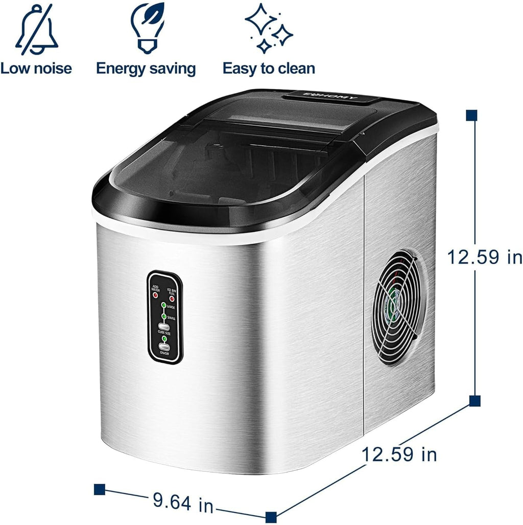 EUHOMY Nugget Ice Maker Countertop with Handle, Ready in 6 Mins, 34lbs Per Day, Removable Top Cover, Auto-Cleaning, Portable Sonic Ice Maker with Basket and Scoop, for Home/Party/RV/Camping (Black) wourant