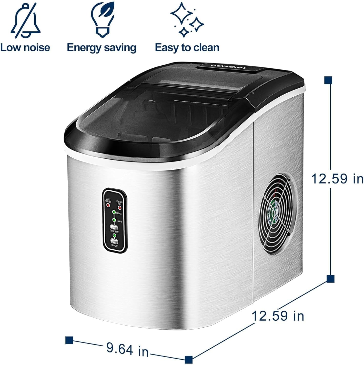 EUHOMY Nugget Ice Maker Countertop with Handle, Ready in 6 Mins, 34lbs Per Day, Removable Top Cover, Auto-Cleaning, Portable Sonic Ice Maker with Basket and Scoop, for Home/Party/RV/Camping (Black) wourant
