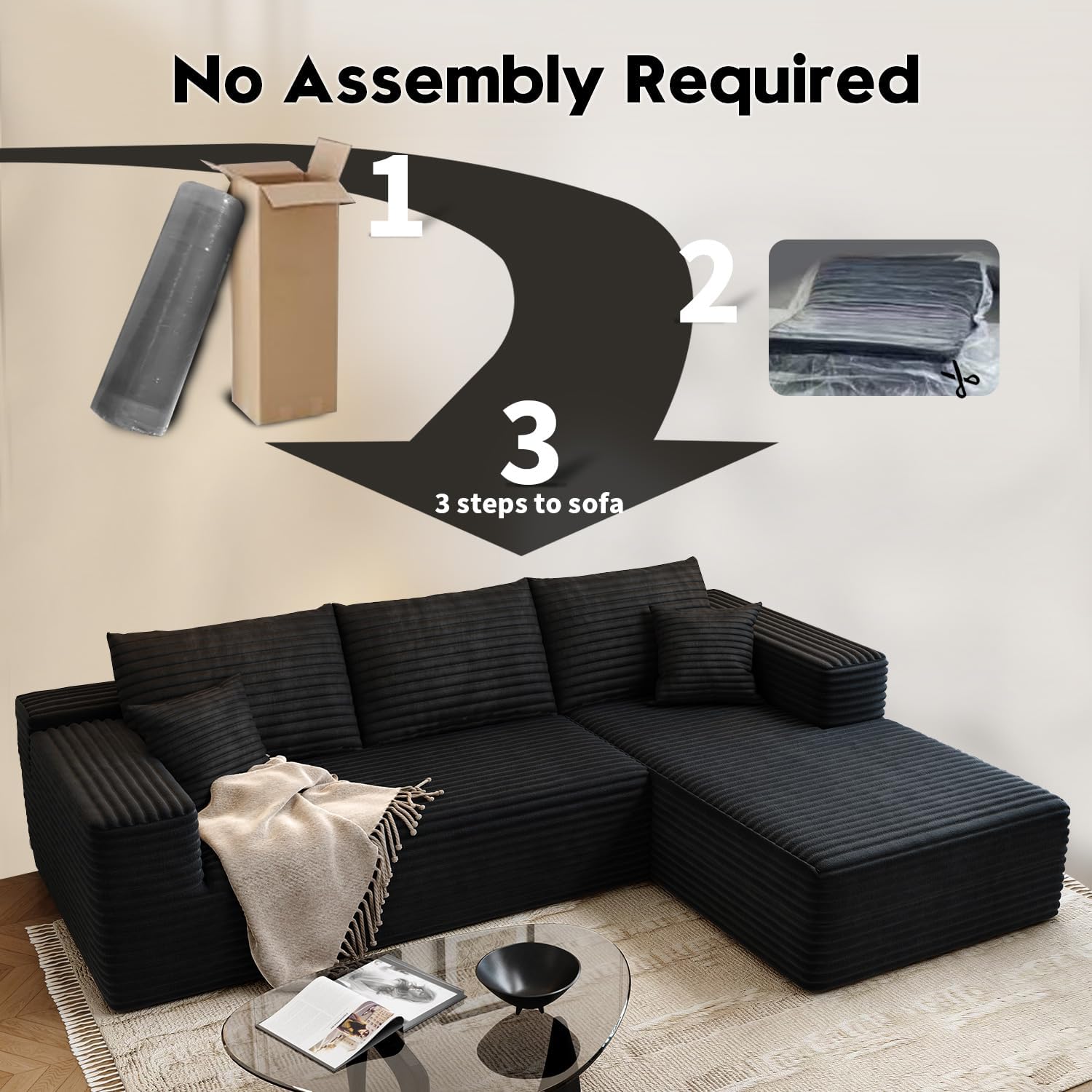 107.5" Cloud Modular Sectional Sofa Couch with L-Shape Chaise,Modern Minimalist Upholstered Couches wourant