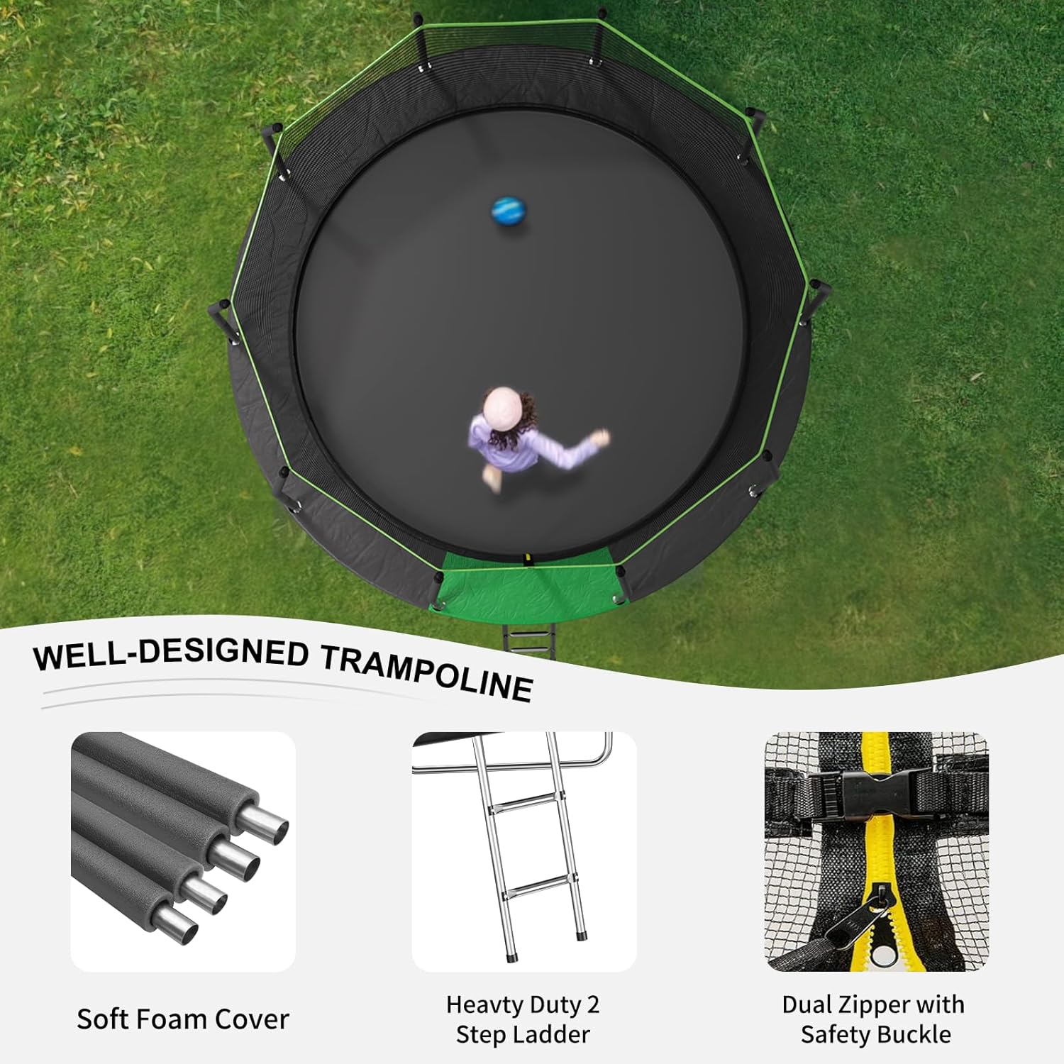 AOTOB 8FT 10FT 12FT 14 FT 15FT Trampoline with Safety Enclosure Net，Outdoor Trampoline with Basketball Hoop, Heavy Duty Jumping Mat and Spring Cover Padding for Kids and Adults, Storage Bag and Ladder wourant
