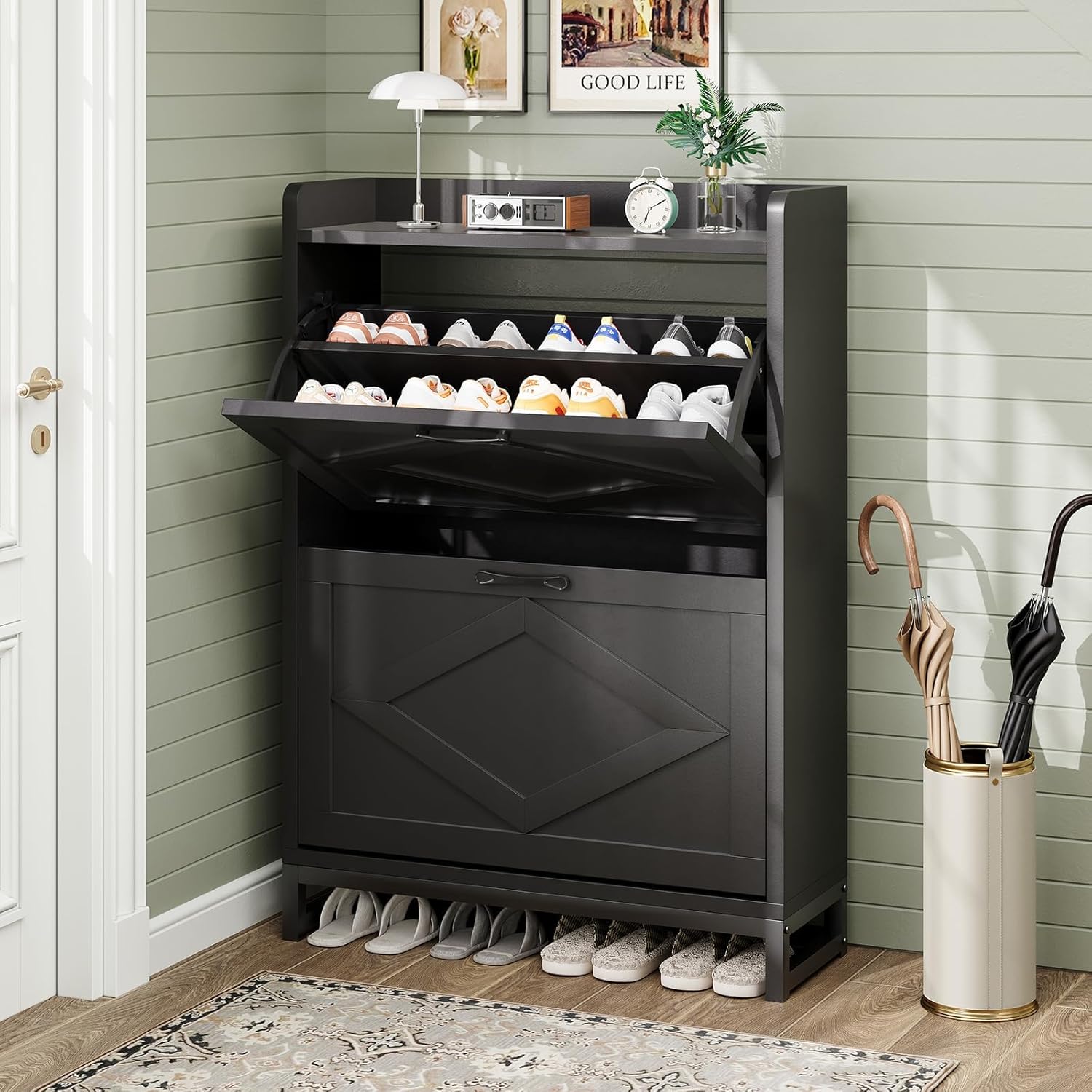 Shoe Cabinet, Shoe Storage Cabinet with 2 Flip Drawers & Adjustable Shelf wourant