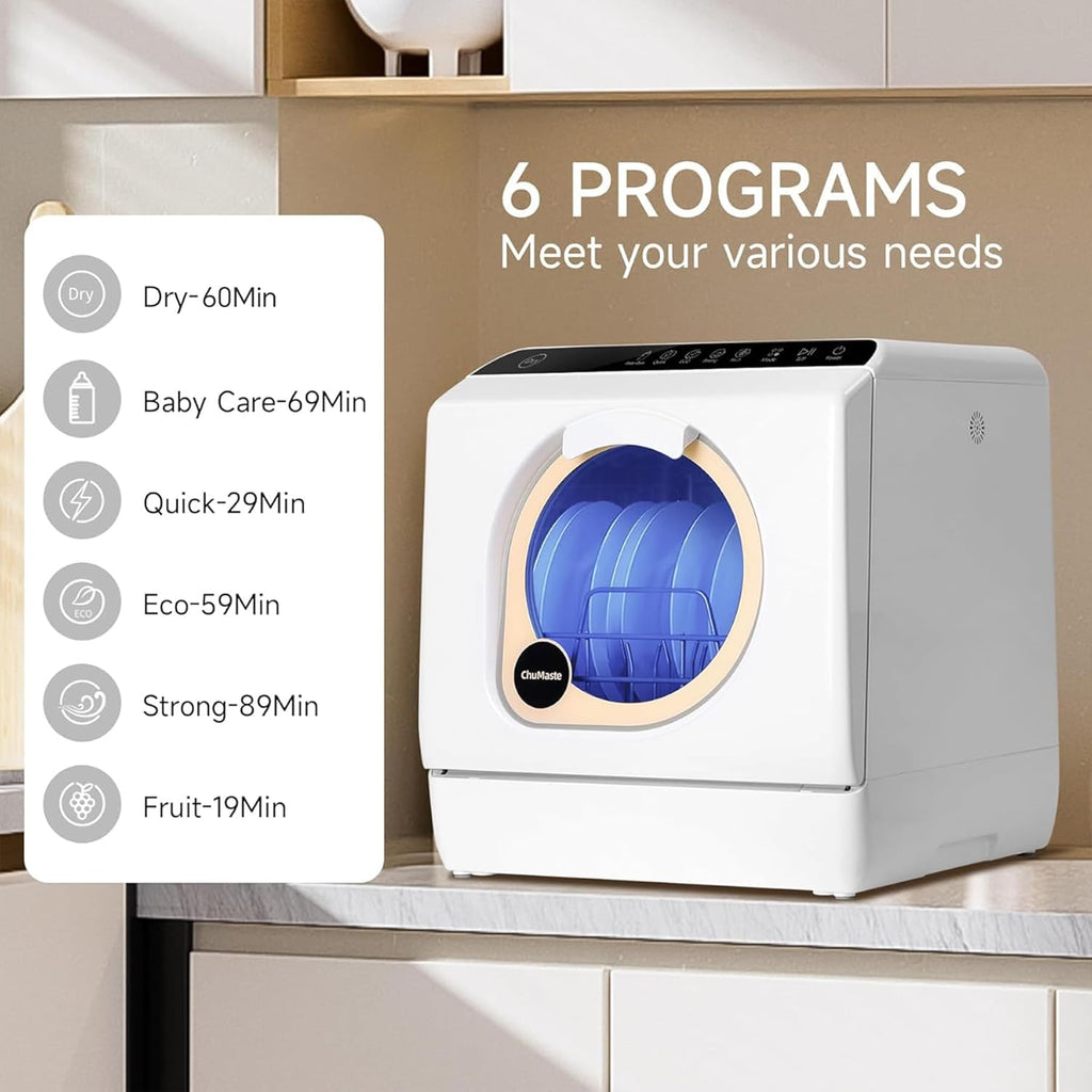 Mini countertop dishwasher. Compact dishwasher with drying function. Double spray arms. Portable countertop dishwasher wourant