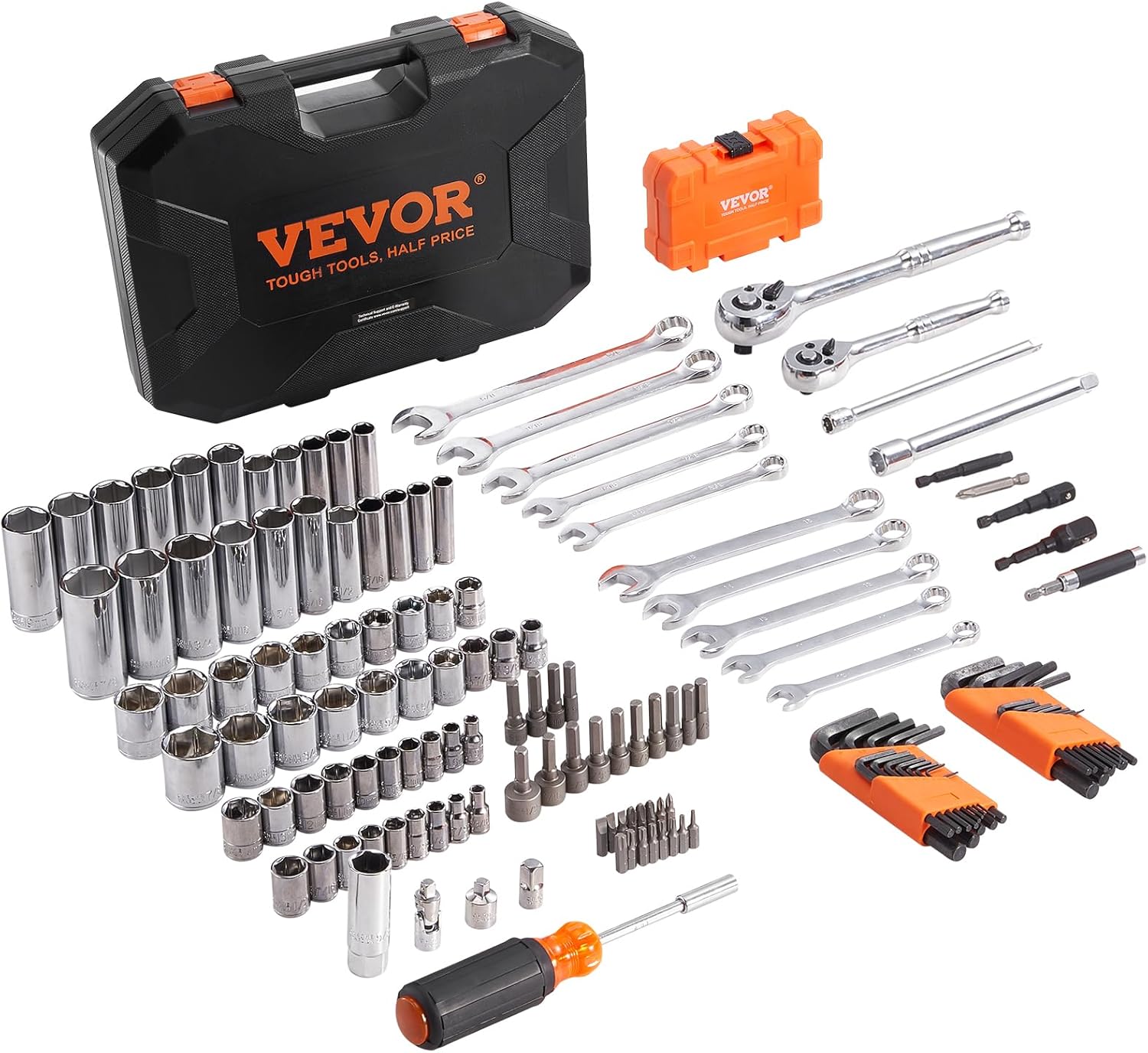 VEVOR Mechanics Tool Set and Socket Set Drive Deep and Standard Sockets Metric Mechanic Tool Kit wourant