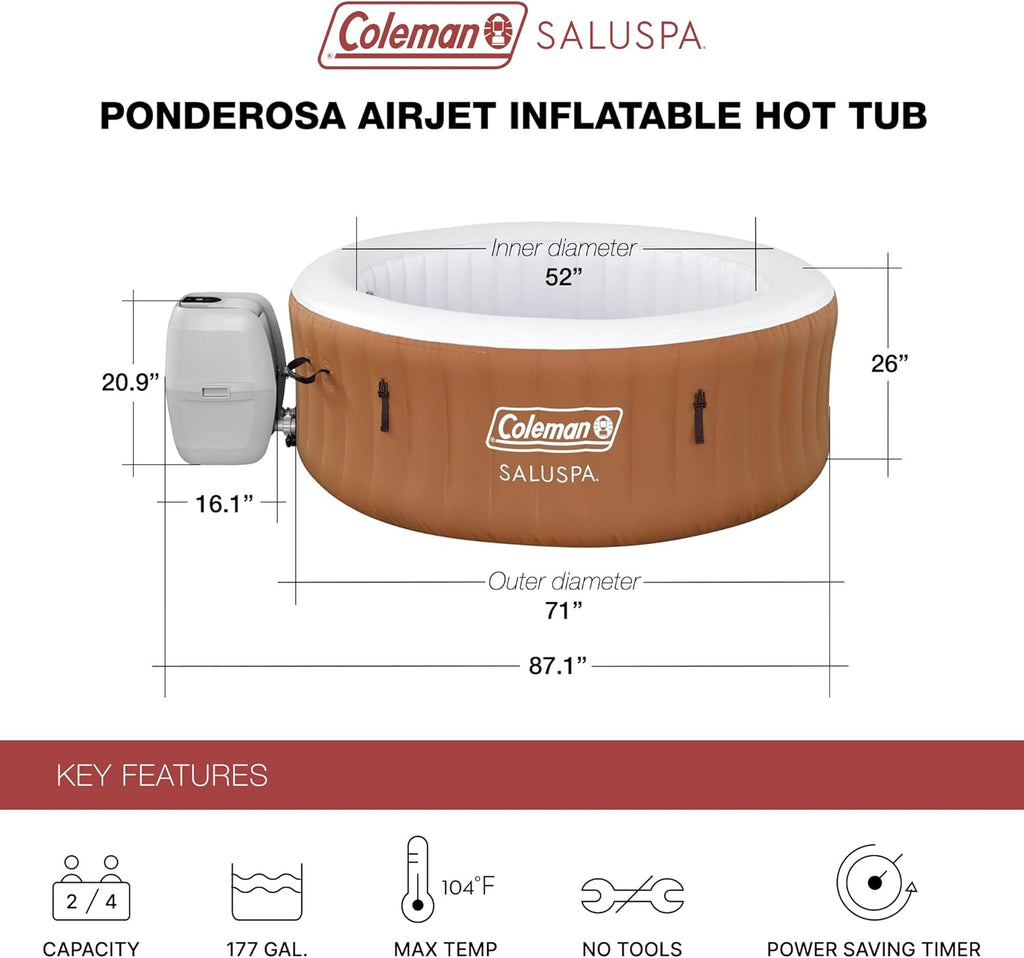 Coleman SaluSpa Miami AirJet 2 to 4 Person Round Inflatable Hot Tub Portable Outdoor Spa with 120 Soothing AirJets and Insulated Cover, Black wourant