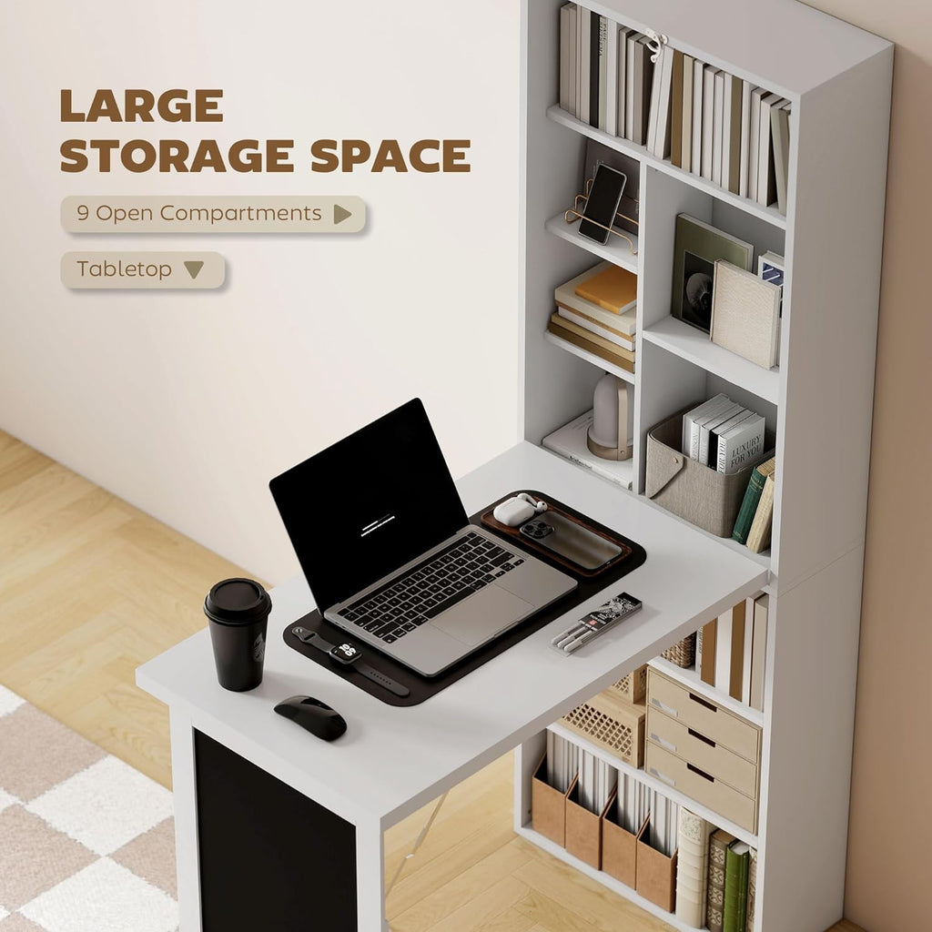 Folding convertible writing desk, wall mounted desk cabinet, multifunctional home office workstation wourant