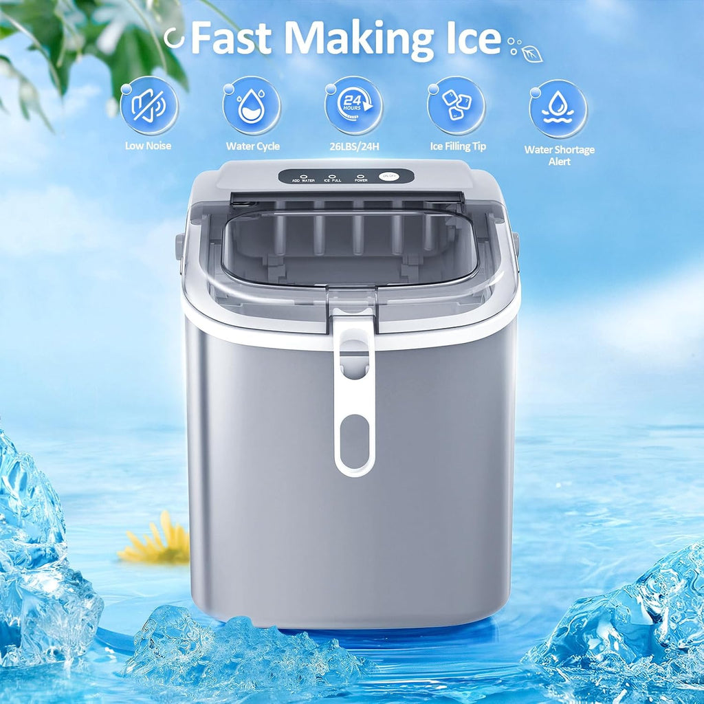 Nugget Ice Makers Countertop, Pebble Ice Machine with Chewable Pellet Ice, 34Lbs/24H, Self-Cleaning, Sonic Ice, One-Click Operation, for Kitchen,Office Stainless Steel Silver wourant