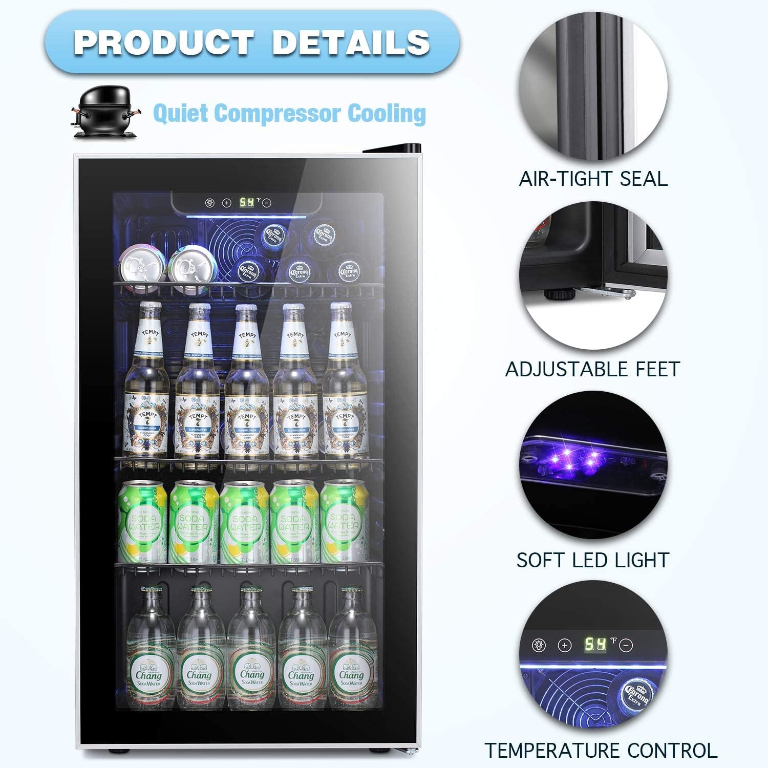 Antarctic Star Beverage Refrigerator Cooler 68 Can, Mini Fridge with Glass Door for Beer Drinks Wine,Freestanding Small Fridge with Electronic Temperature Control for Home and Bar,1.7 cu.ft wourant