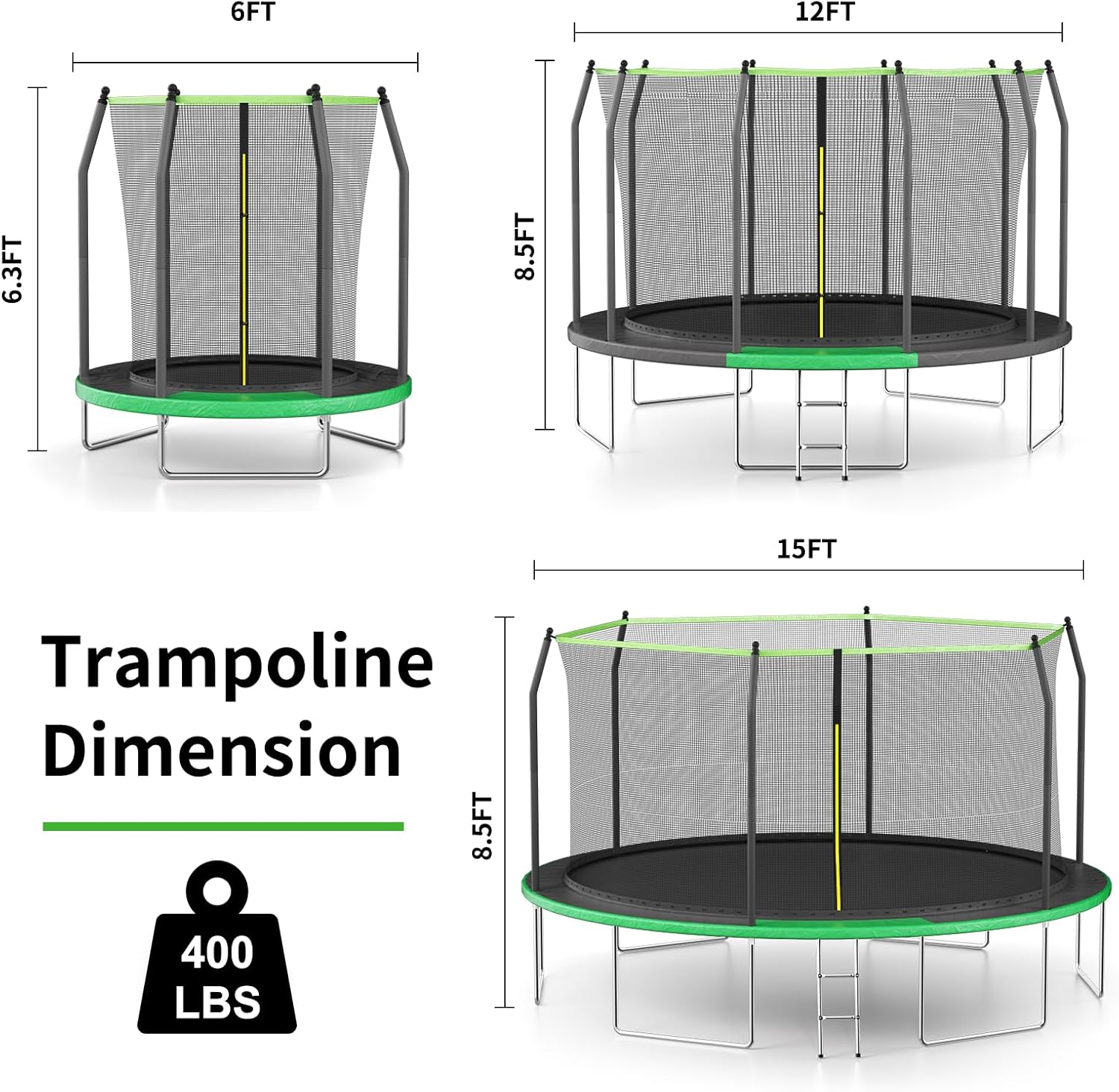 AOTOB 8FT 10FT 12FT 14 FT 15FT Trampoline with Safety Enclosure Net，Outdoor Trampoline with Basketball Hoop, Heavy Duty Jumping Mat and Spring Cover Padding for Kids and Adults, Storage Bag and Ladder wourant