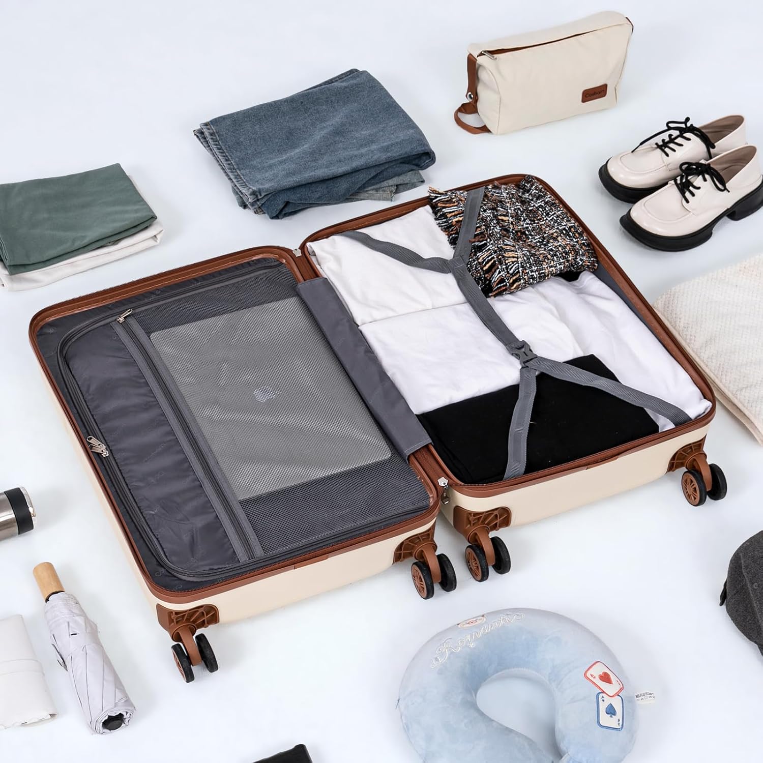 5-Piece Luggage Set with Spinner Wheels, Hard-Shell ABS Luggage Set with Tsa Lock, Lightweight Hard-Shell Waterproof Travel Case, Unisex, Gray wourant