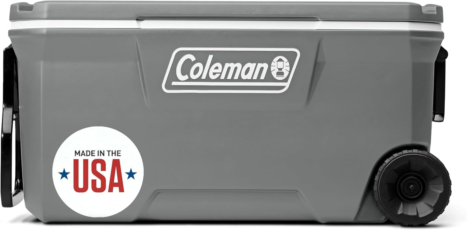 Coleman Classic Series Insulated Portable Wheeled Cooler, Leak-Resistant Outdoor Hard Cooler Keeps Ice up to 5 Days, 100-Quart wourant