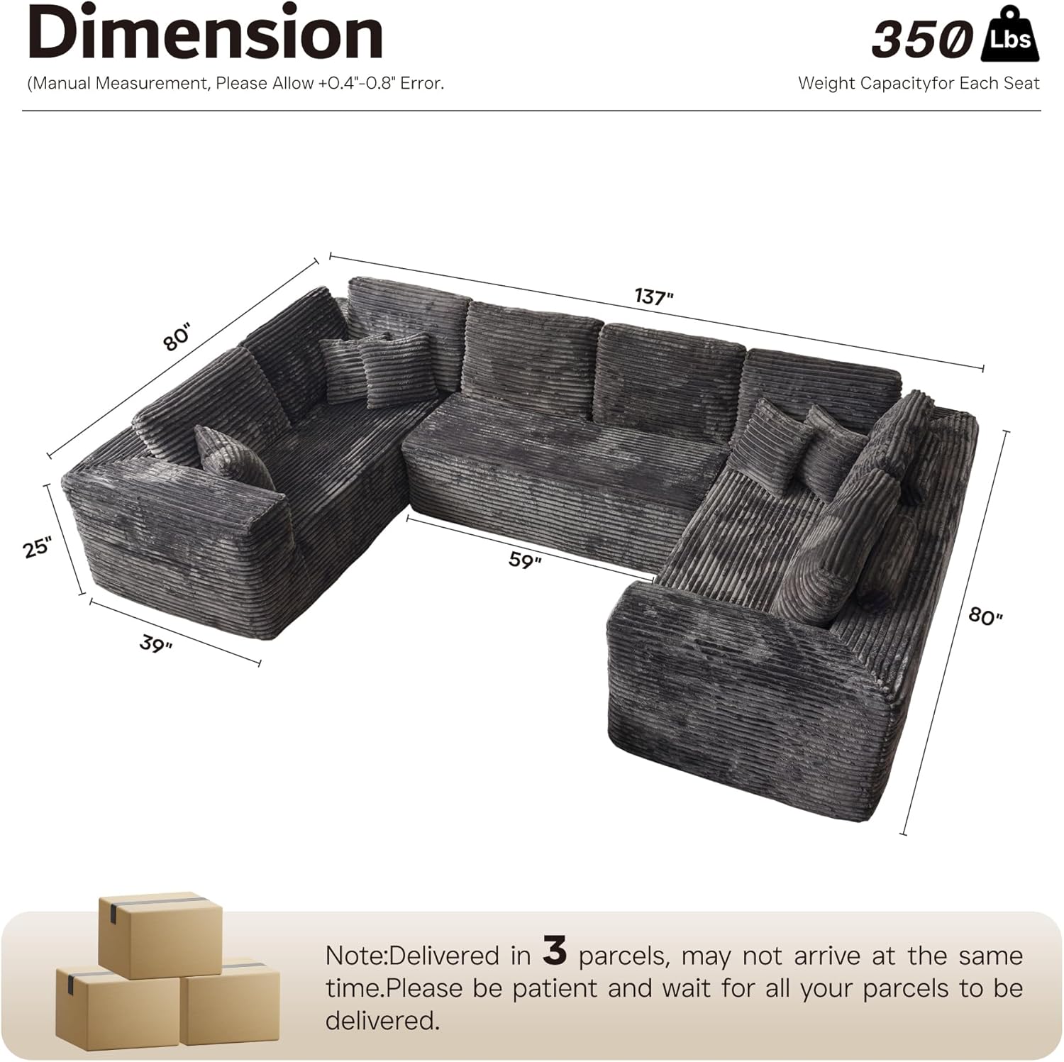 Ovios 104" Cloud Section Sofa L-shaped lounge chair, modern modular sofa wourant
