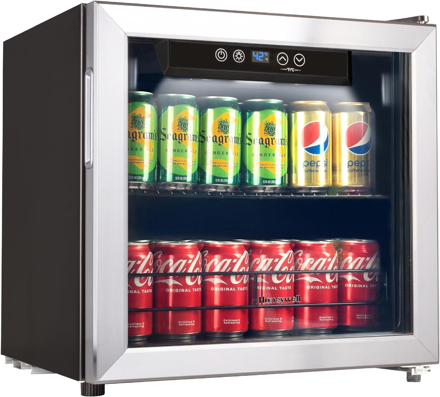 Beverage Refrigerator and Cooler, 115 Can Mini Fridge with Glass Door for Soda Beer or Wine for Office or Bar with Adjustable Removable Shelving wourant