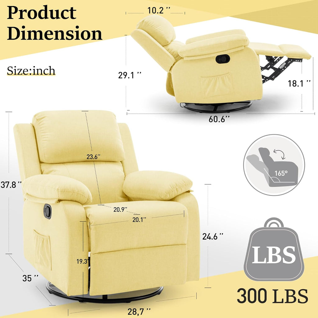 Reclining rocking chair 360 degree rotating fabric sliding reclining chair wourant