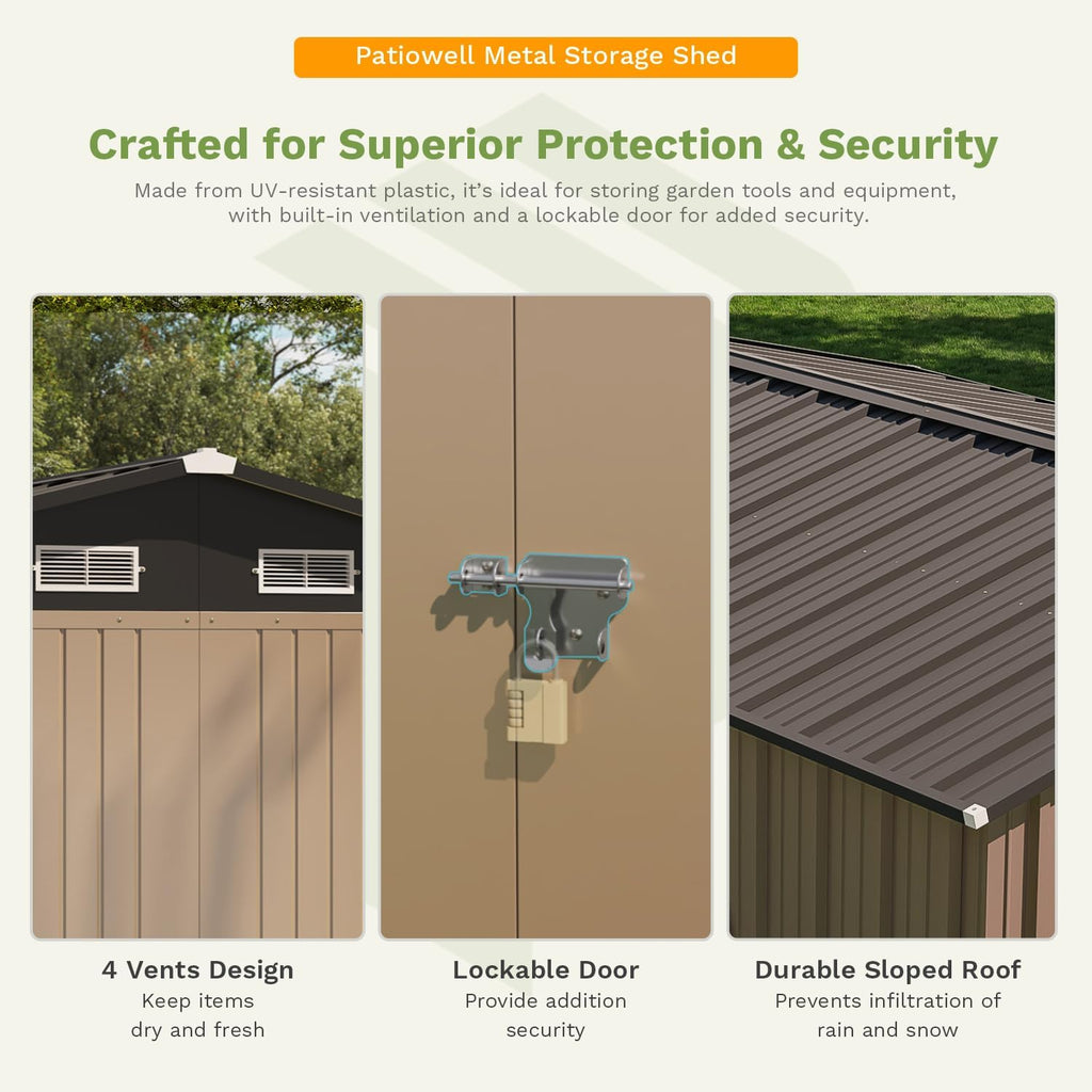 Patiowell 5x3 FT Outdoor Storage Shed Tool Shed with Sloping Roof and Lockable Door Metal Shed wourant