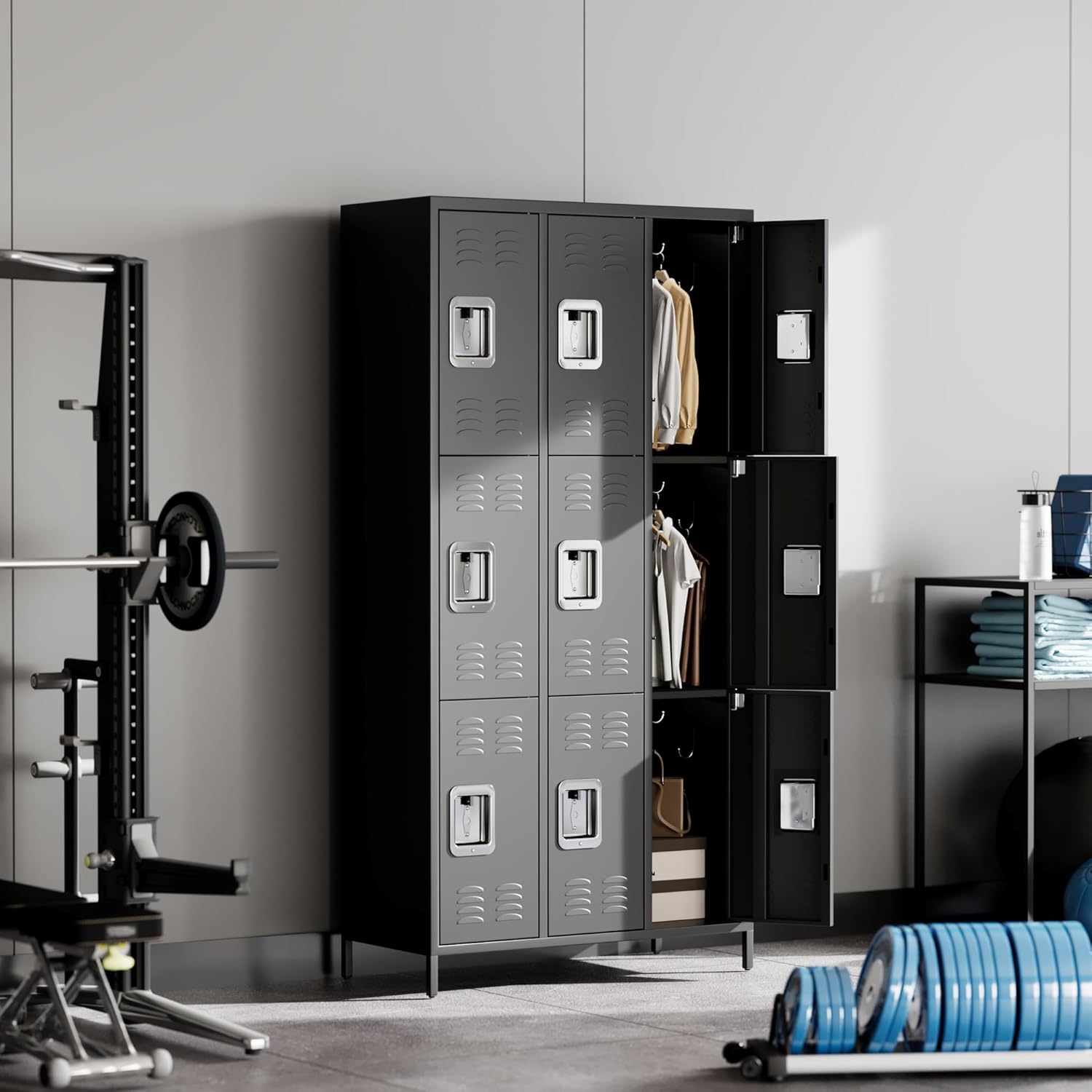 GAOMON Locker for Employees, 6 Doors Locker Cabinet with Hooks, Storage Locker for Home, Office, Gym, School, Assembly Required, Black wourant