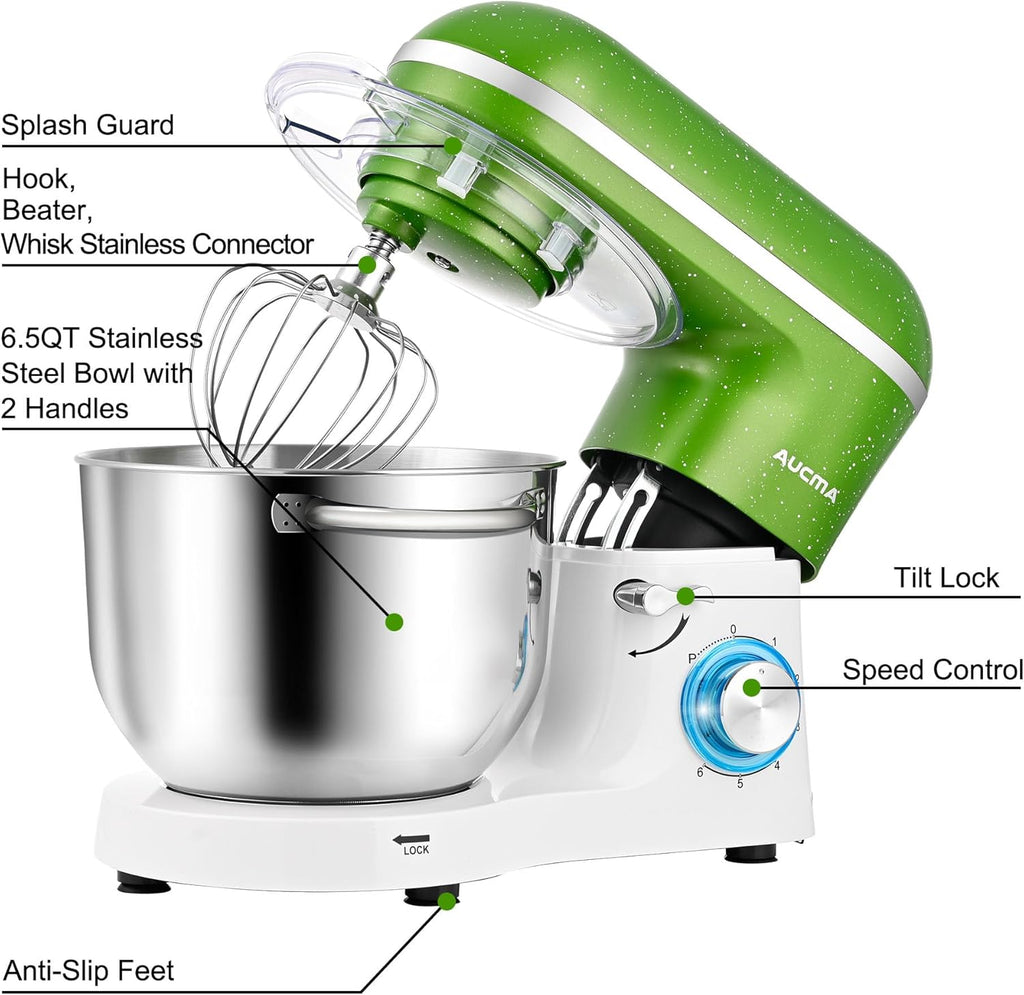 Aucma Stand Mixer,6.5-QT 660W 6-Speed Tilt-Head Food Mixer, Kitchen Electric Mixer with Dough Hook wourant