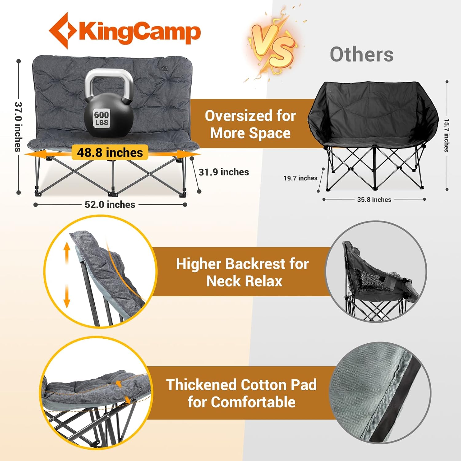 KingCamp Butterfly Chair, Oversized Thick Padded Comfy Camping Chairs Portable Folding Chair 400lbs Heavy Duty Seat with High Backrest & Carry Bag for Outdoor Indoor Patio Lawn Home Living Bed Room wourant