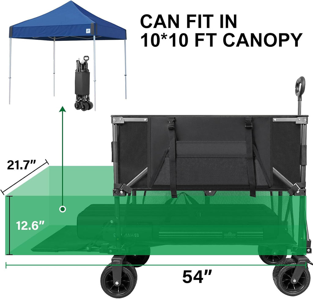 Double Decker Wagon 600lb Capacity & 400L Collapsible Sports Wagon with Big Wheels 54" Extended Utility Folding Cart wourant