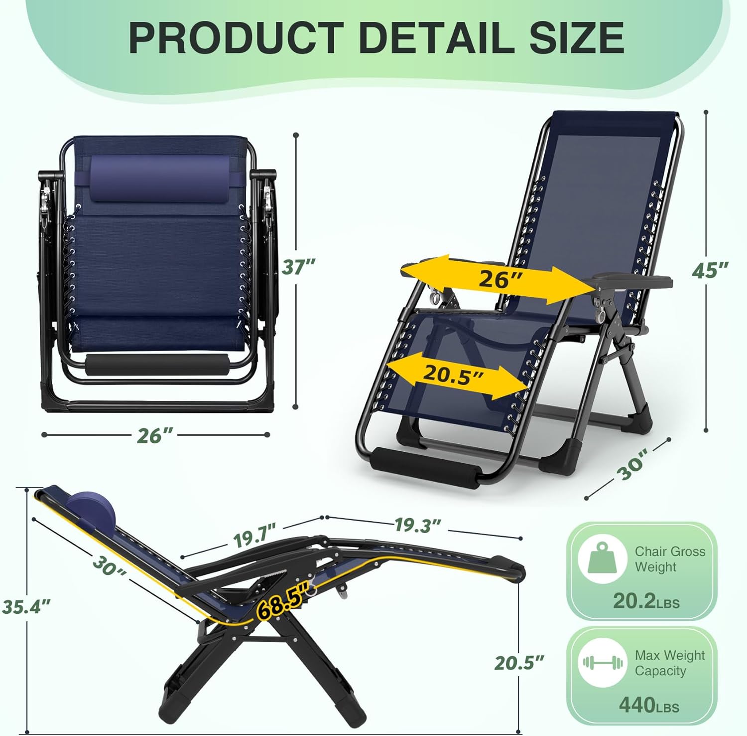 Indoor and outdoor patio chair folding lounge chair zero gravity chair with removable cushion camping lounge chair wourant