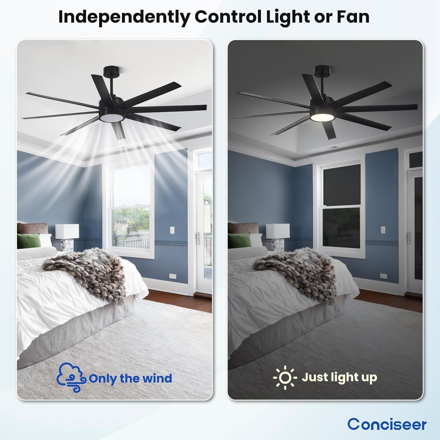 Modern Ceiling Fans with Lights, 72 Inch Ceiling Fan with Light and Remote, Bedroom Living Room Library Cafe Outdoor/Industrial,24W 3CCT Dimmable, 8 Blades 6 Speed Reversible Quiet DC Motor, Black wourant