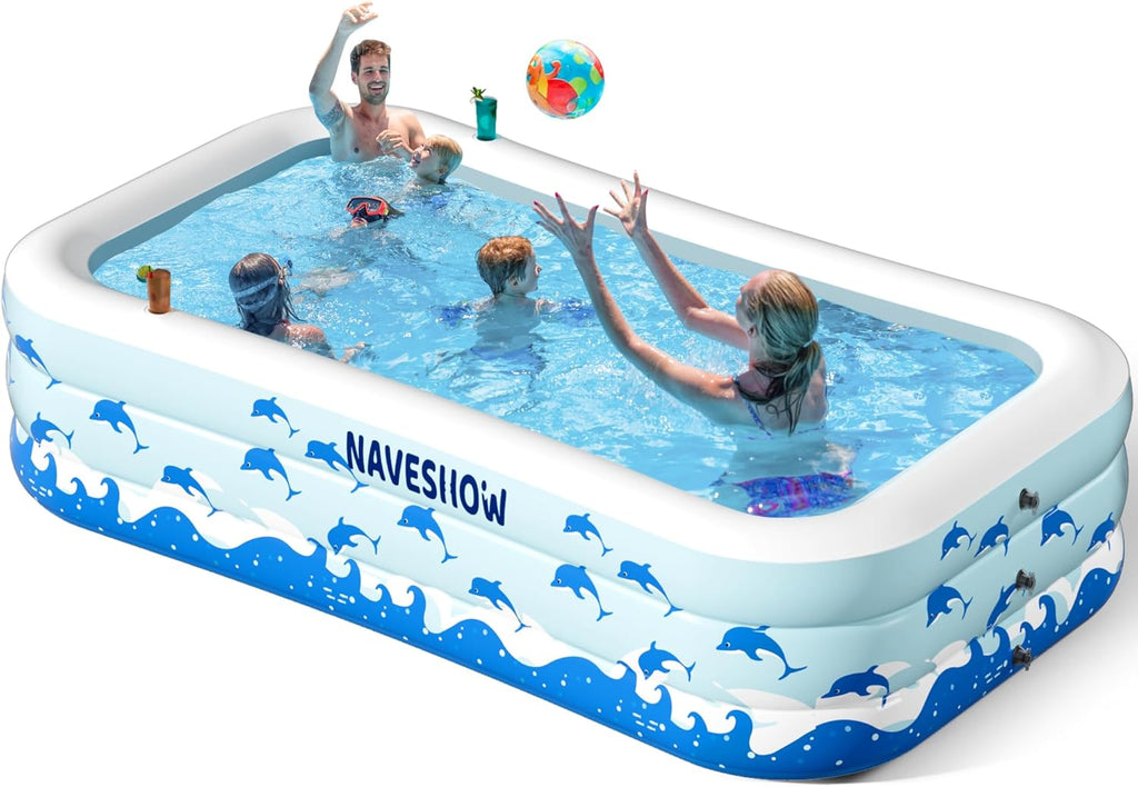 Inflatable Swimming Pool with Seats, 130" x 72" x 22" Full-Sized Durable PVC Thickened Above Ground Family Blow Up Pool for Outdoor Summer Water Party Backyard Garden Lawn wourant
