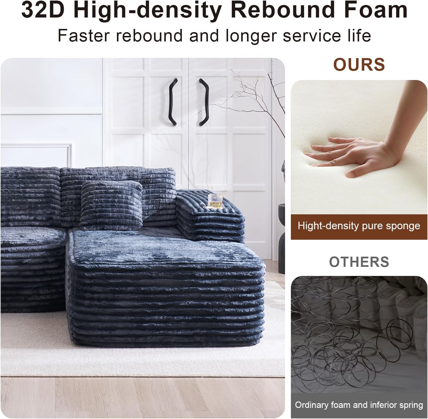 Cloud Sectional Couch with L-Shape Chaise, Modern Modular Sofa with Deep Seat, Built-in Cup Holder & Storage Pocket for Living Room Bedroom, No Assembly Required (Dark Gray, Left Sitting Chaise) wourant