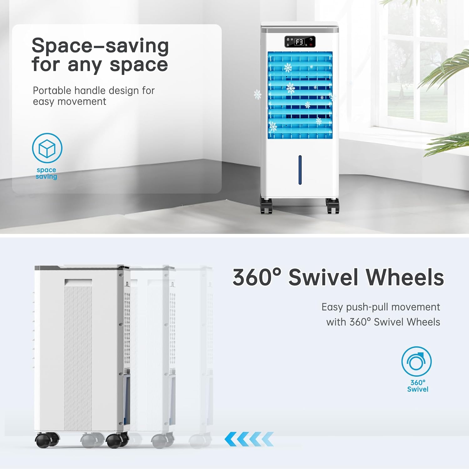 Windowless Portable Air Conditioners, Evaporative Air Cooler w/3 Modes & 3 Speeds, 12H Timer for Smart Auto-off, 2-Gal Tank for 20H Cooling,16FT Remote,No Hose Needed,46db Swamp Cooler wourant