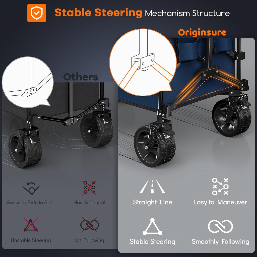 38" long foldable four-wheel stroller, foldable, 460 lb capacity, 220 liter heavy-duty folding beach stroller with large all-terrain tires wourant