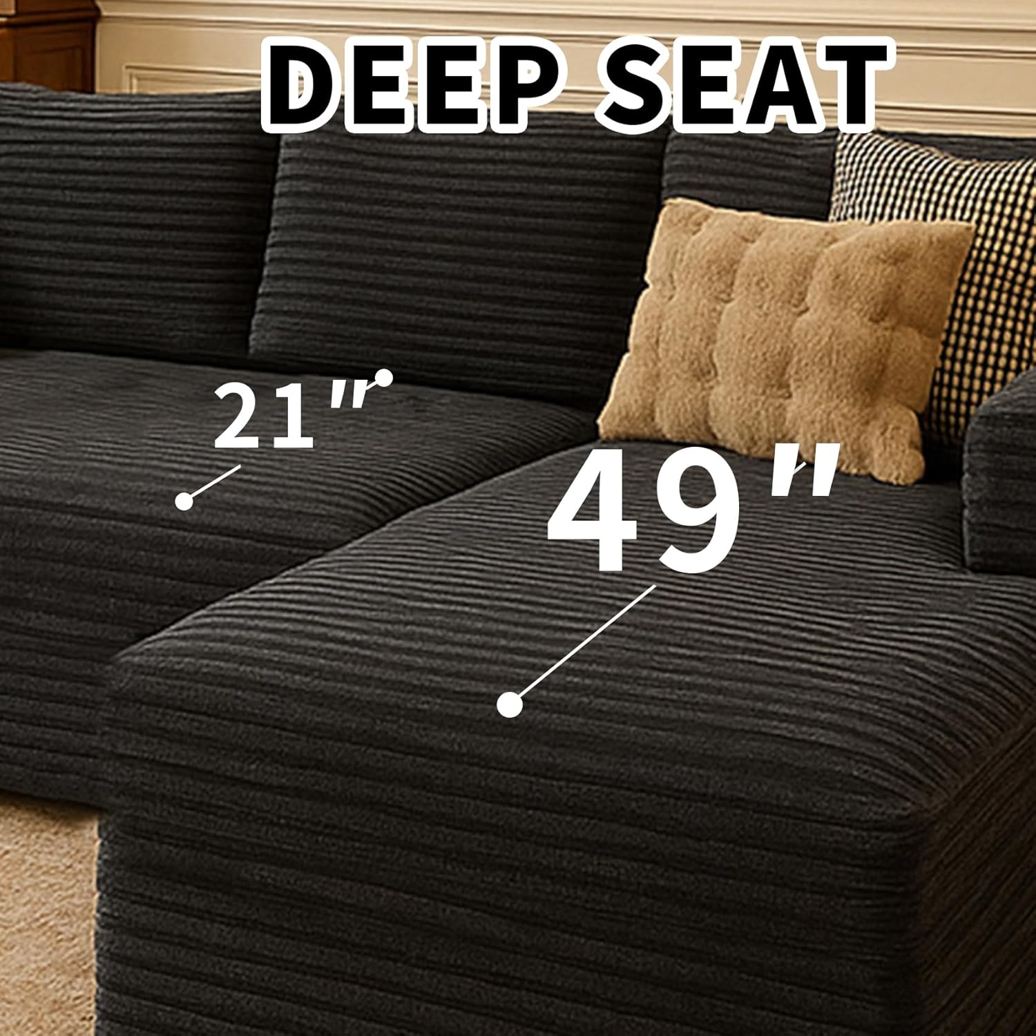 Cloud Sectional Couch with L-Shape Chaise Modern Modular Sofa with Deep Seat Modern Comfy Furniture Bedroom Lounge Dorm Office Apartment Home (Black, Left Facing Chaise) wourant