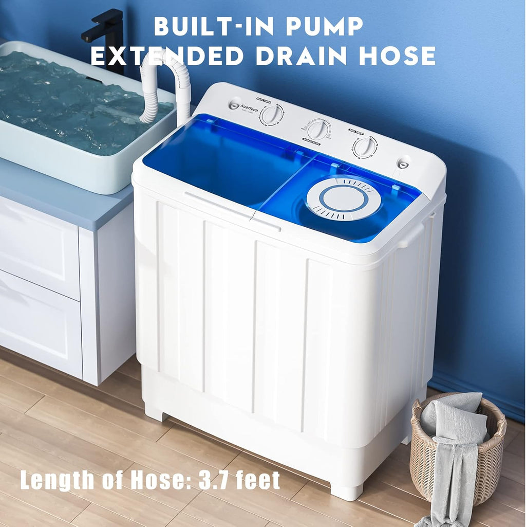 Auertech Portable Washing Machine 28lb Twin Tub Washing Machine Mini Compact Washing Machine with Drain Pump wourant