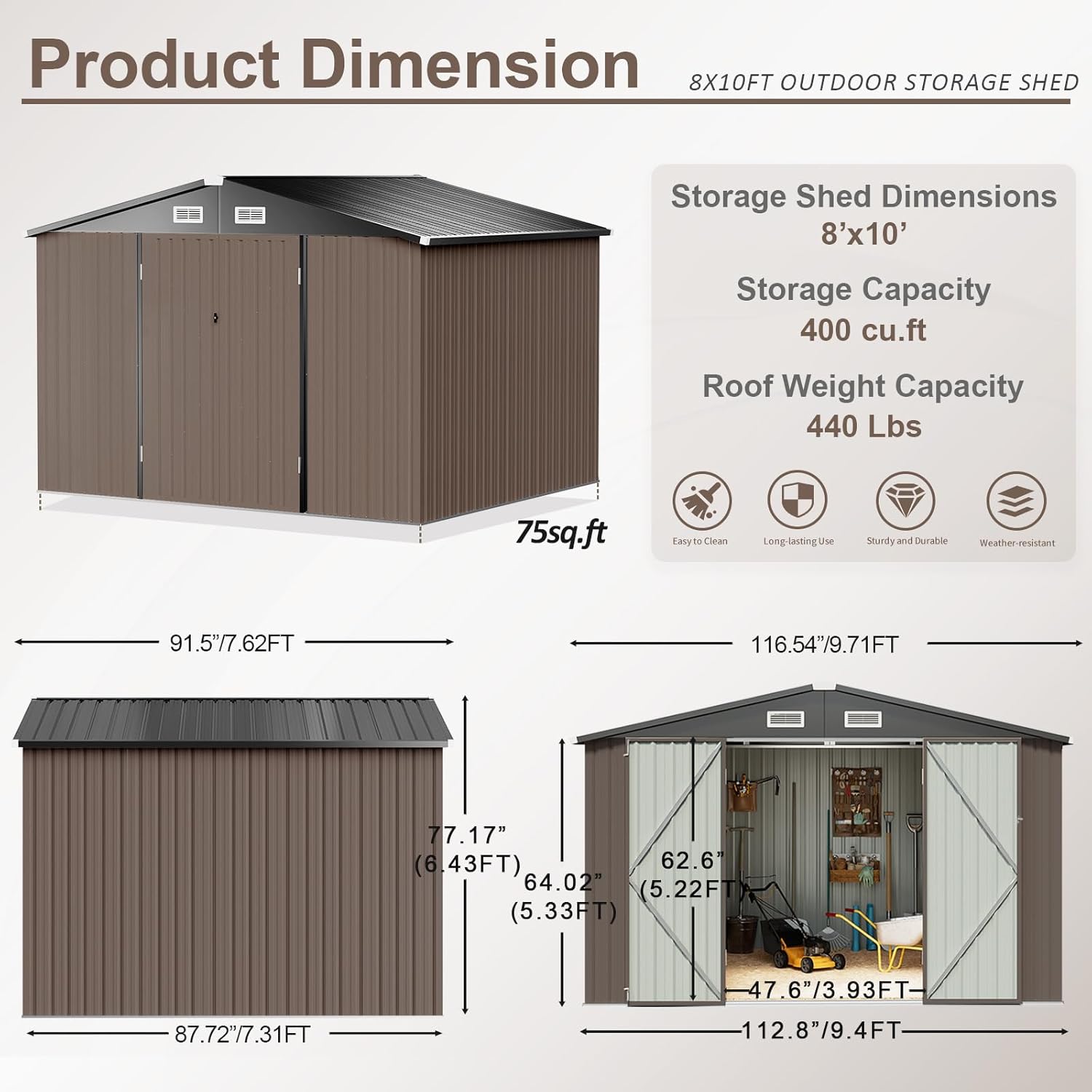 Aoxun 6.2x4 FT Shed Outdoor Storage Shed Metal Garden Shed Slooping Roof Tool Shed Bike Shed wourant