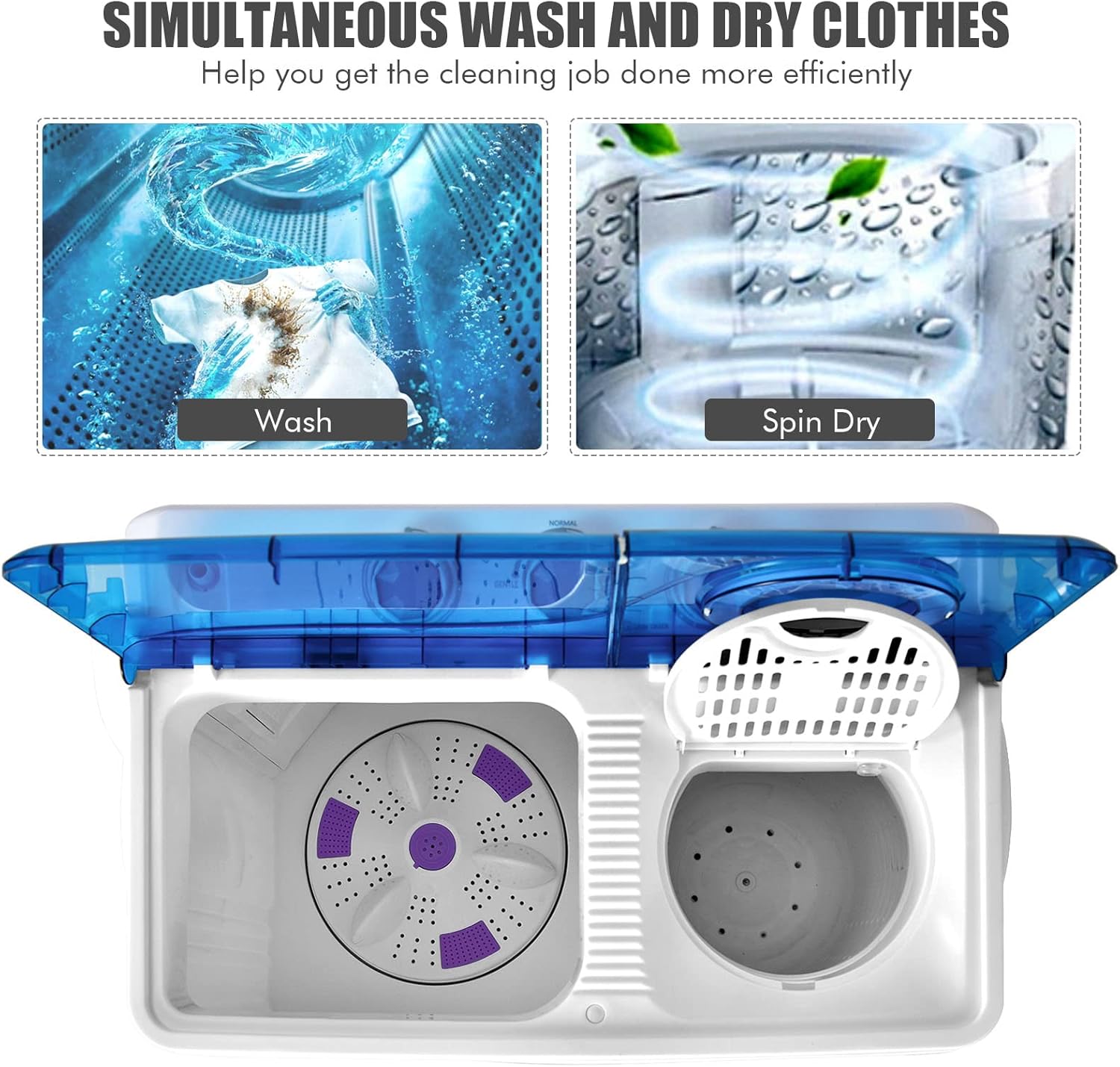 COSTWAY Double Tub 26 lb Capacity Laundry 18 lb 8 lb Spin Combo with Timer Knob Built-in Drain Pump Small Portable Washing Machine wourant