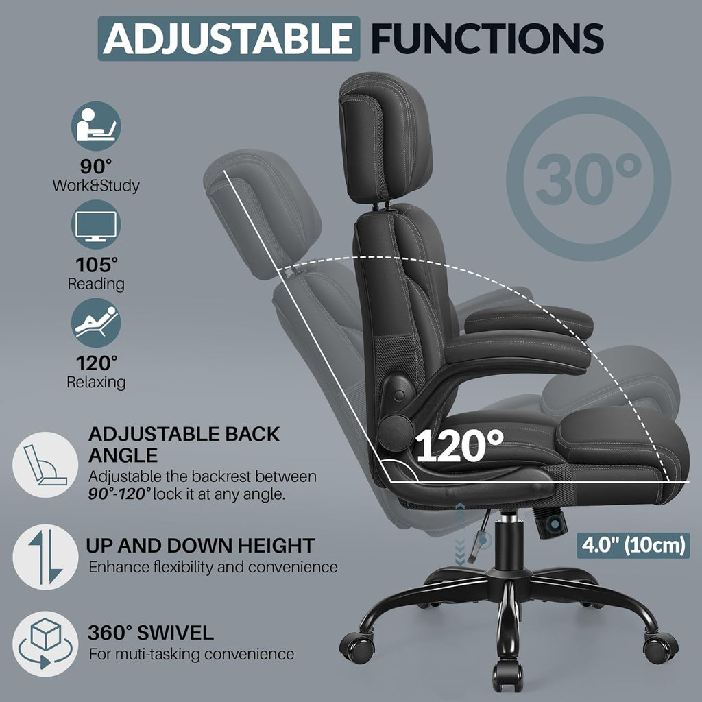 Office Chair Large High-Foot Computer Desk Chair, Breathable Leather Chair Lumbar Support Rotating Computer Chair wourant